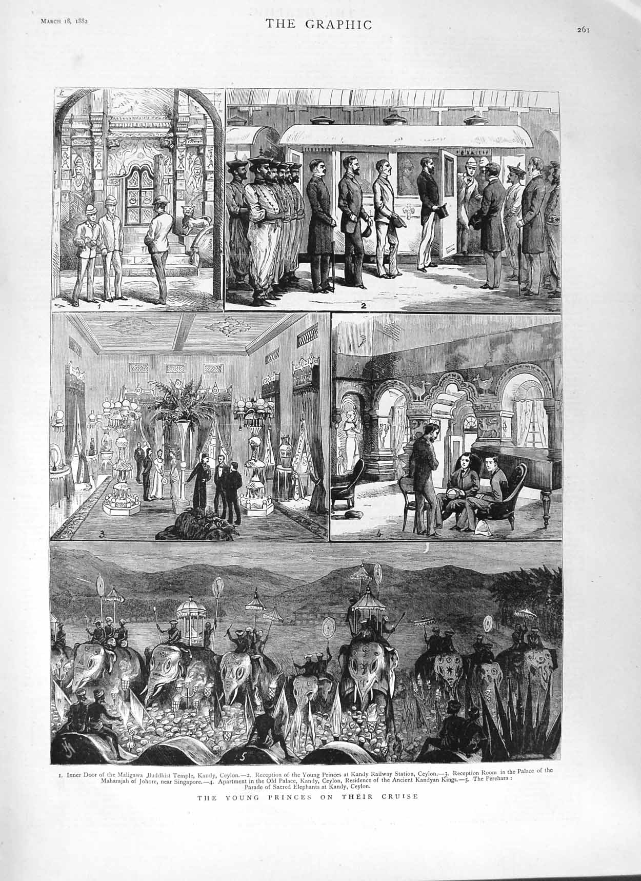 Original Old Antique Print 1882 Princes Buddhist Temple Ceylon Palace Maharajah