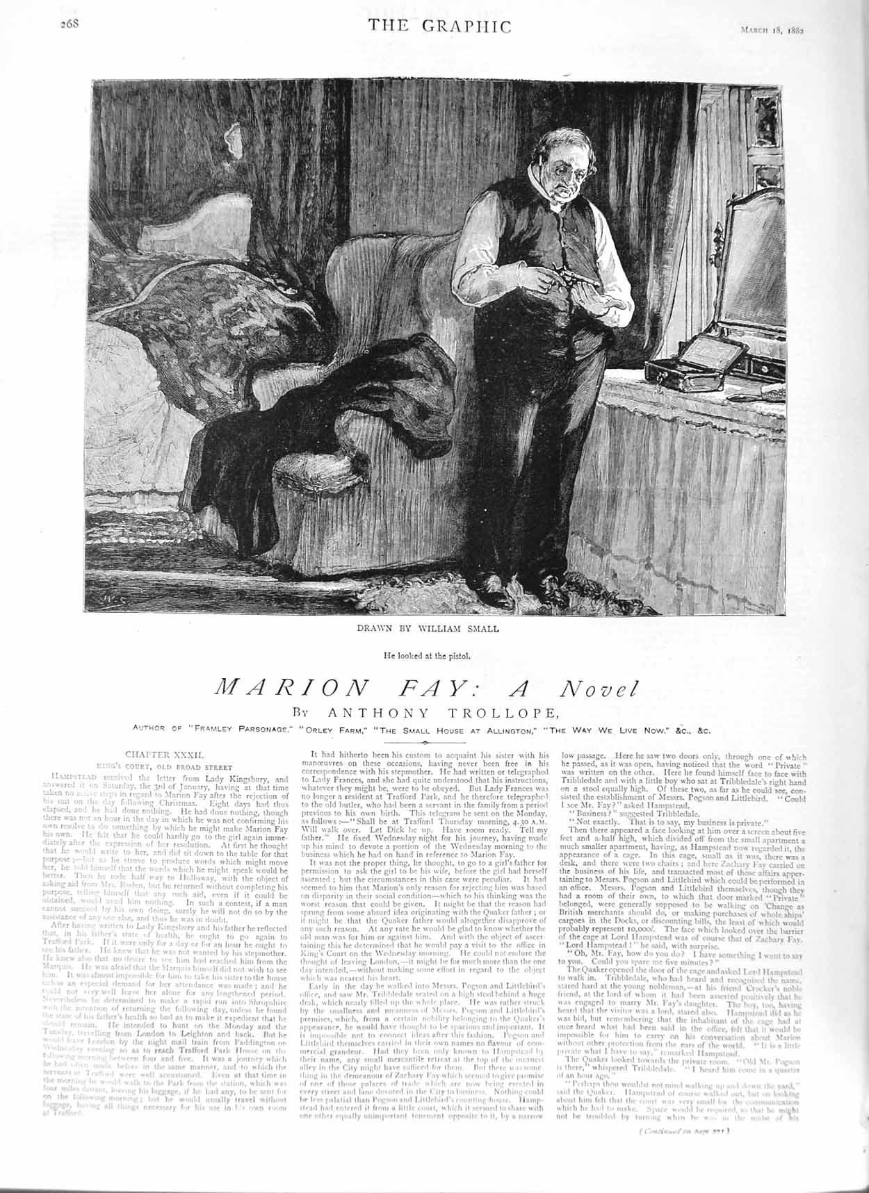 Antique Old Print Ref.310 1882 Illustration Story Marion Fay Anthony Trollope