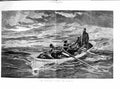 Original Old Antique Print 1882 Fine Art Scene Life Boat Rowing Sea People