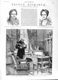 Original Old Antique Print 1882 Prince Bismarck Varzin Luise Wilhelmine Wilhelm