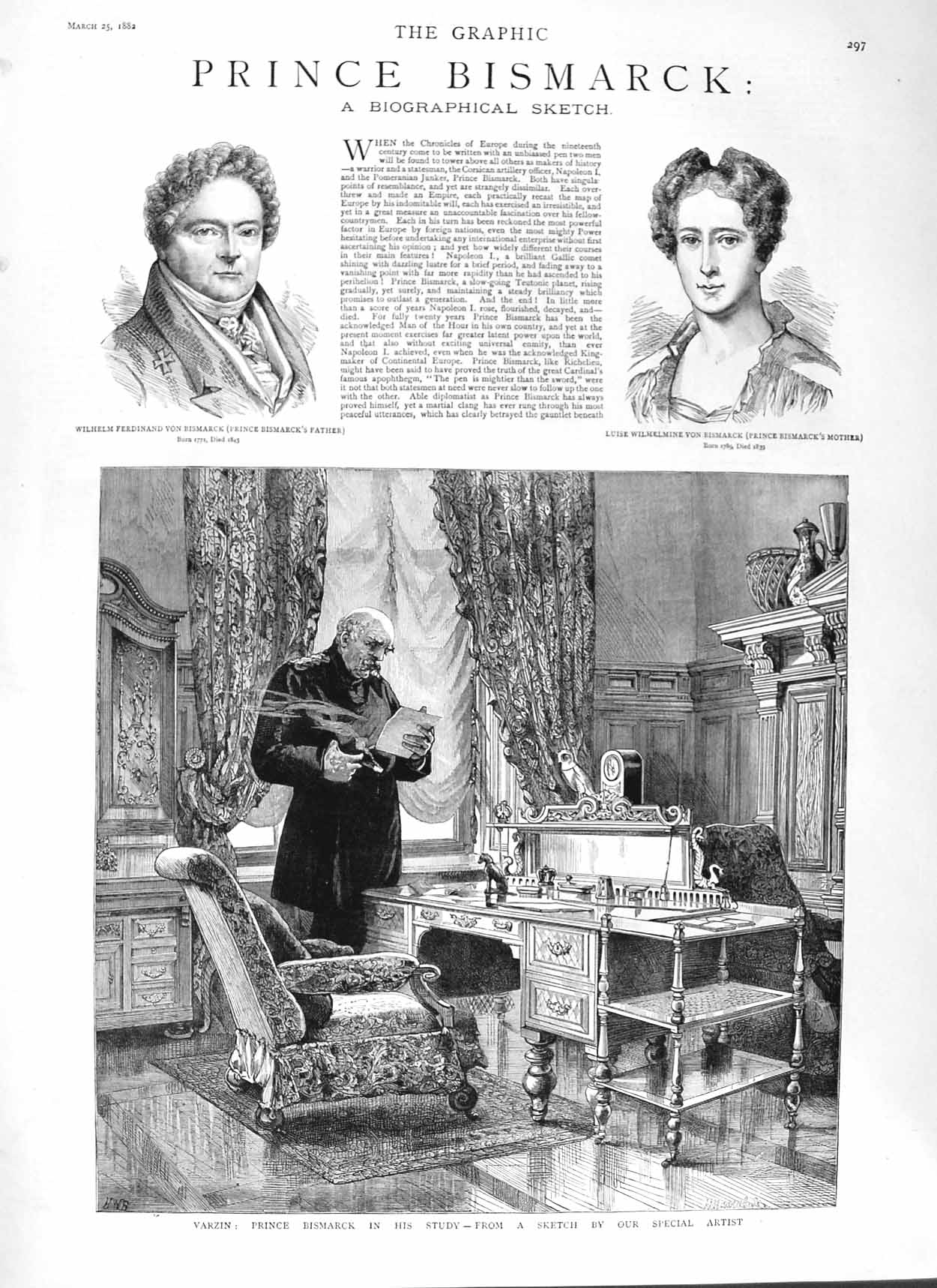 Original Old Antique Print 1882 Prince Bismarck Varzin Luise Wilhelmine Wilhelm
