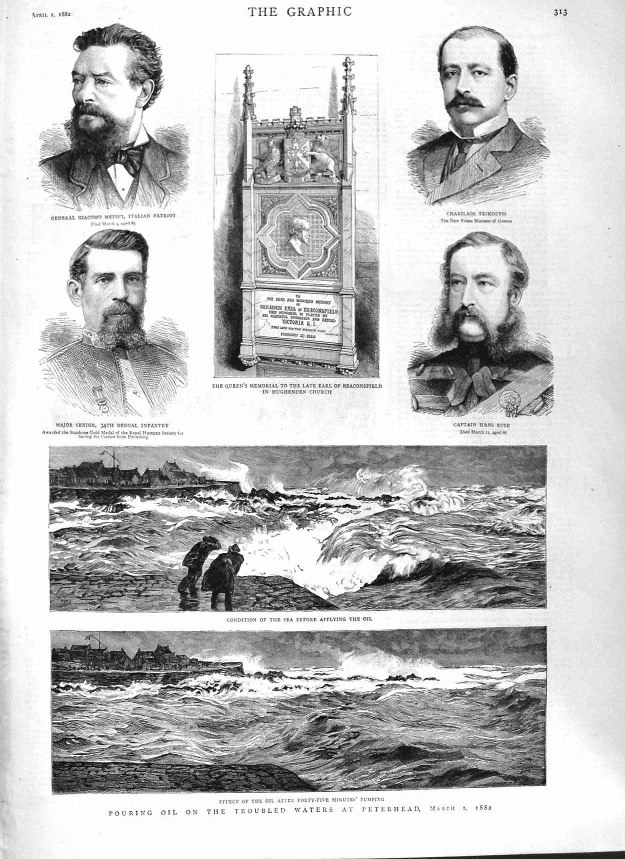 Original Old Antique Print 1882 Peterhead Oil Senior Captain Busk Beaconsfield
