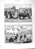 Original Old Antique Print 1882 Egypt Native Chaff-Cutting Machine Market Cairo