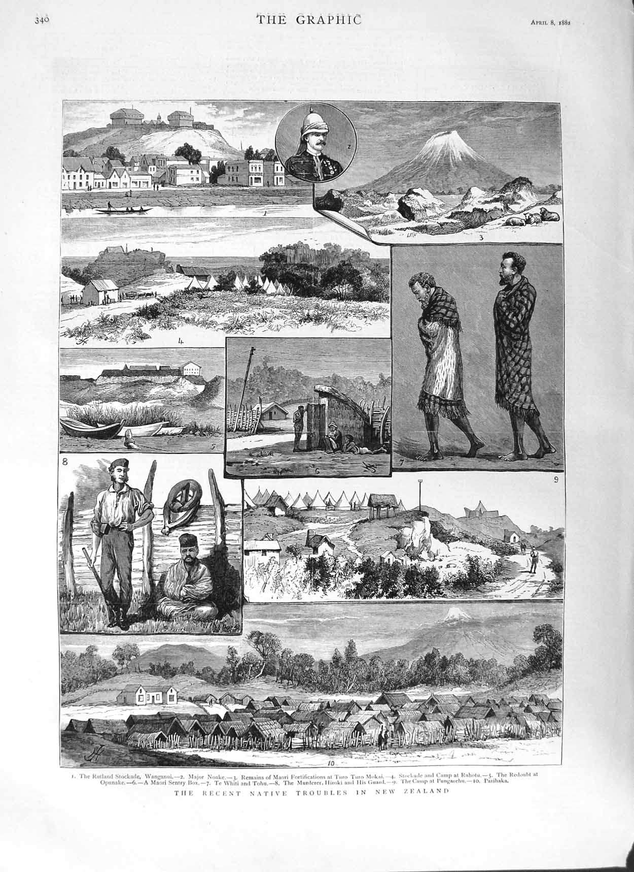 Original Old Antique Print 1882 New Zealands Natives Wanganui Maori Turo Mokai