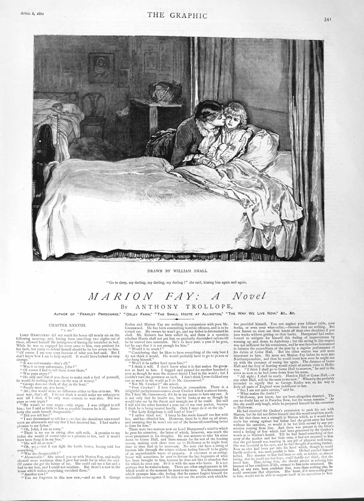 Antique Old Print Ref.309 1882 Illustration Story Marion Fay Anthony Trollope