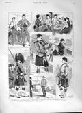 Original Old Antique Print 1882 Edinburgh Castle Bagpipes Sentry Young Victorian