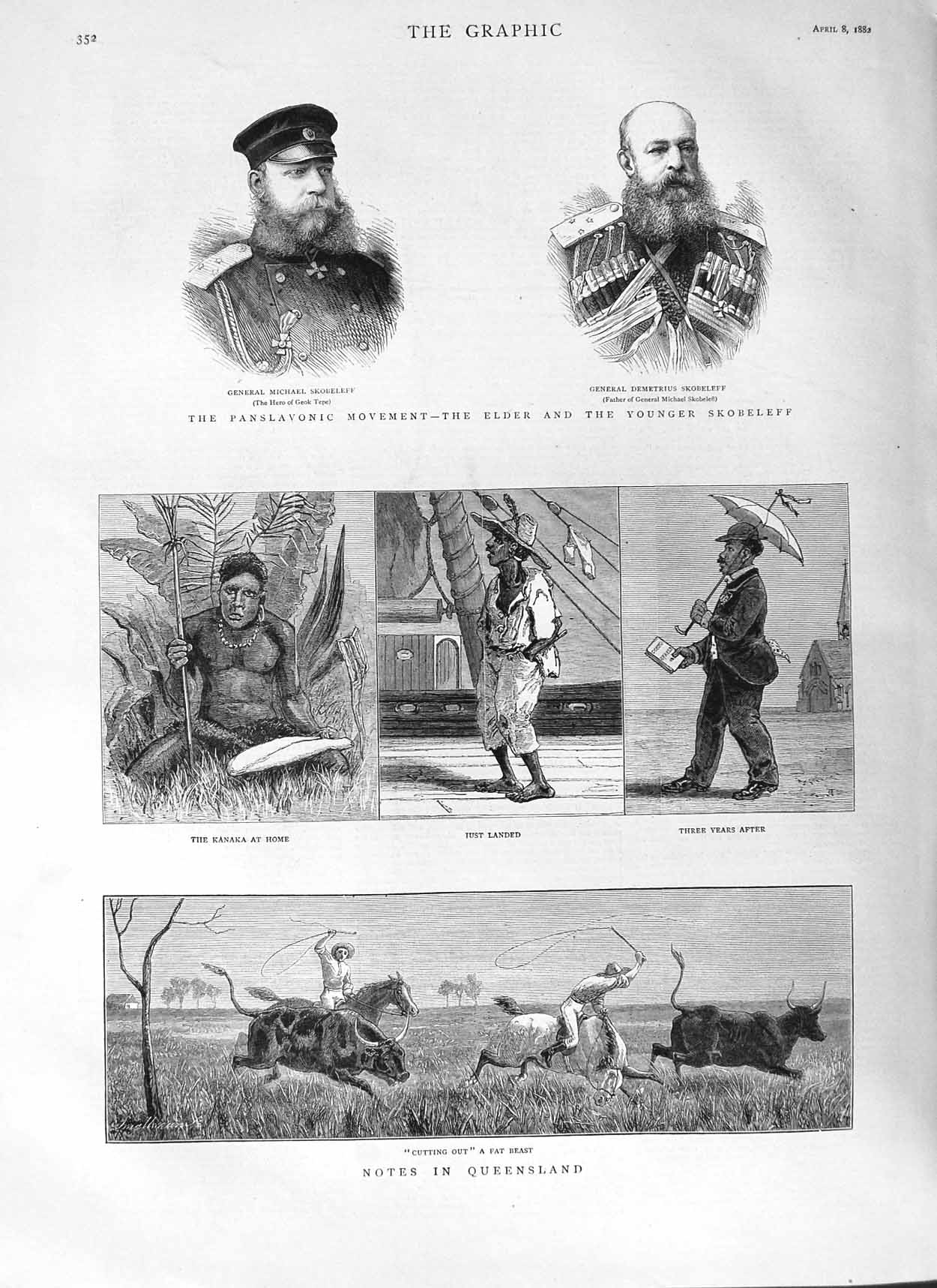 Old Antique Print 1882 Queensland Australia Skobeleff Panslavonic Kanaka 19th