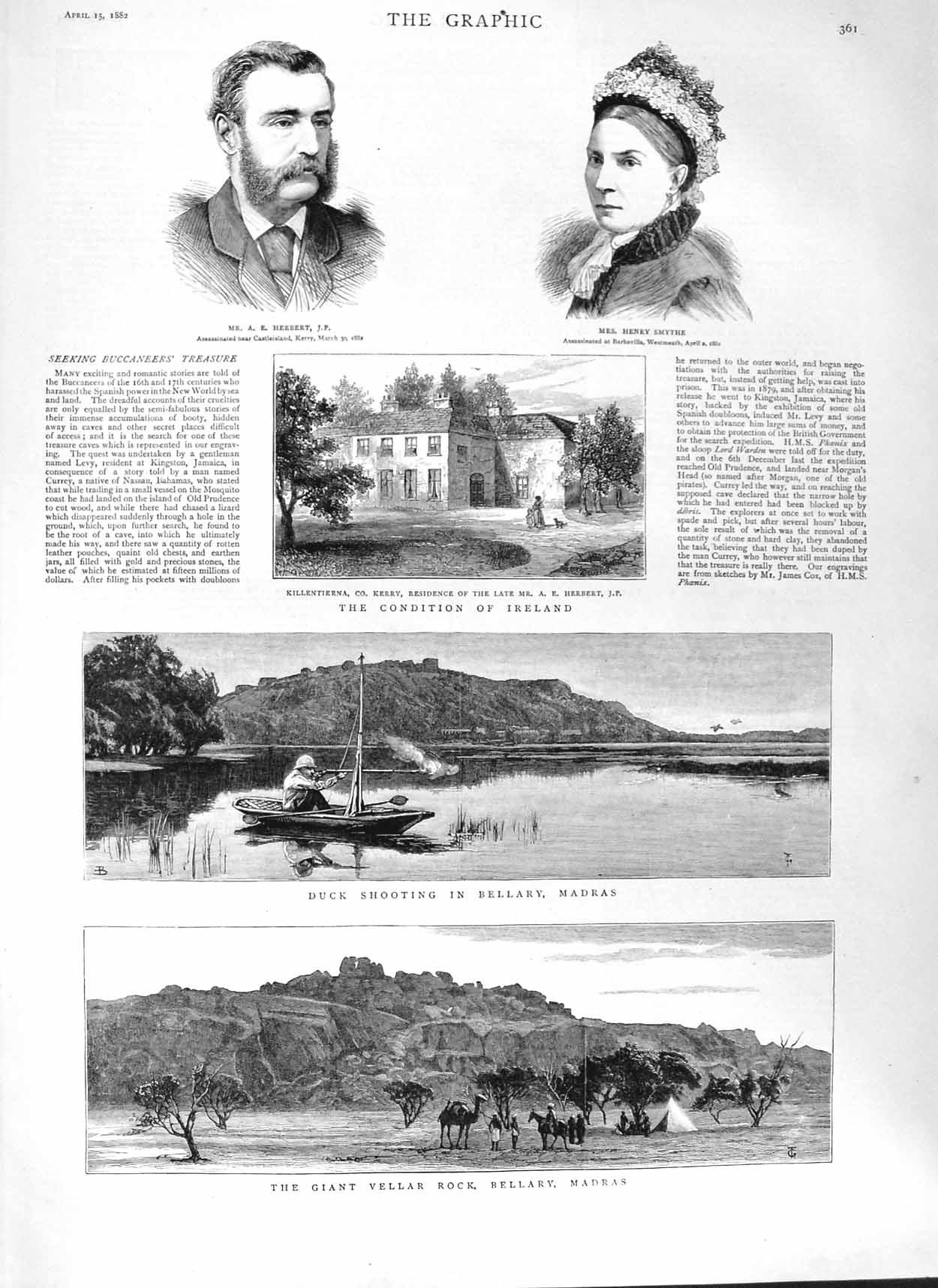 Old Antique Print 1882 Vellar Rock Madras Duck Shooting Herbert Ireland 19th
