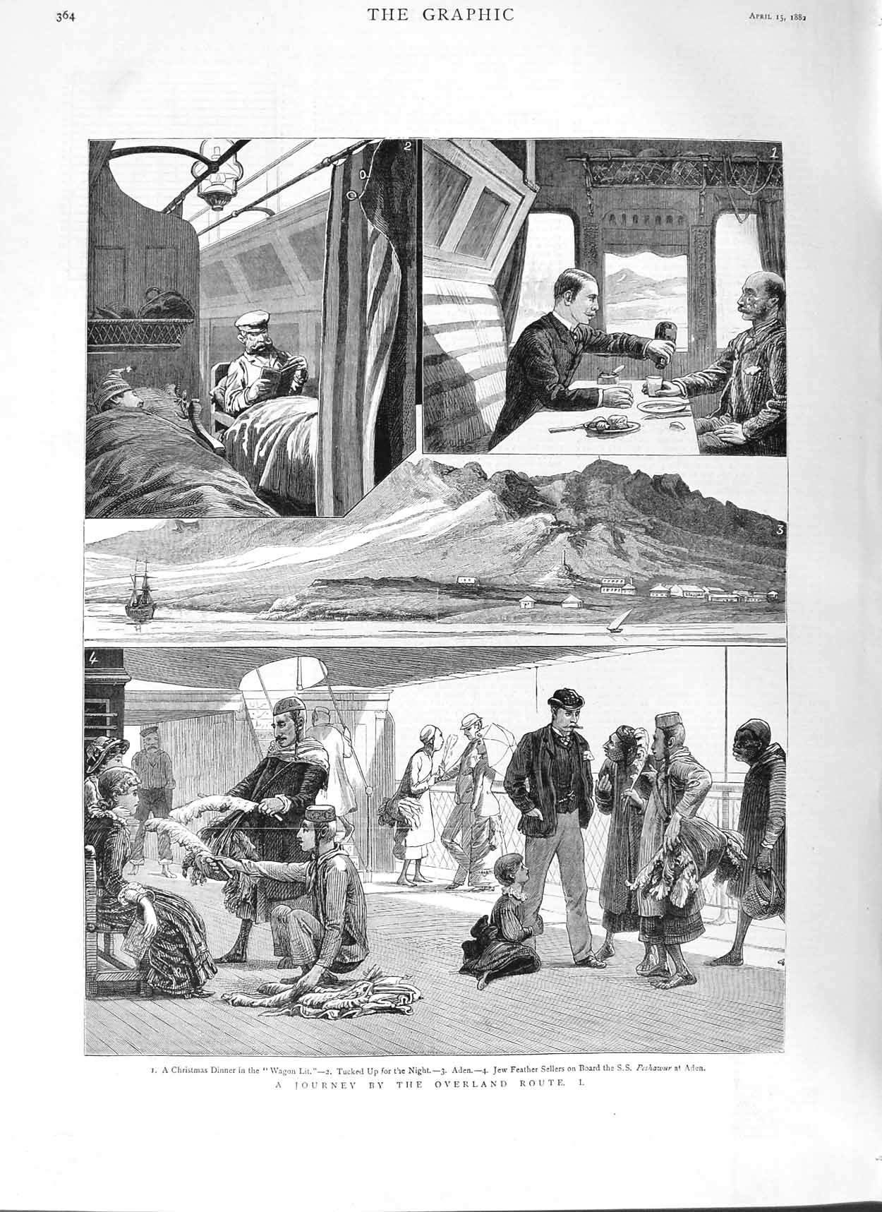Original Old Antique Print 1882 Ship Journey Overland Route Passengers Peshawur