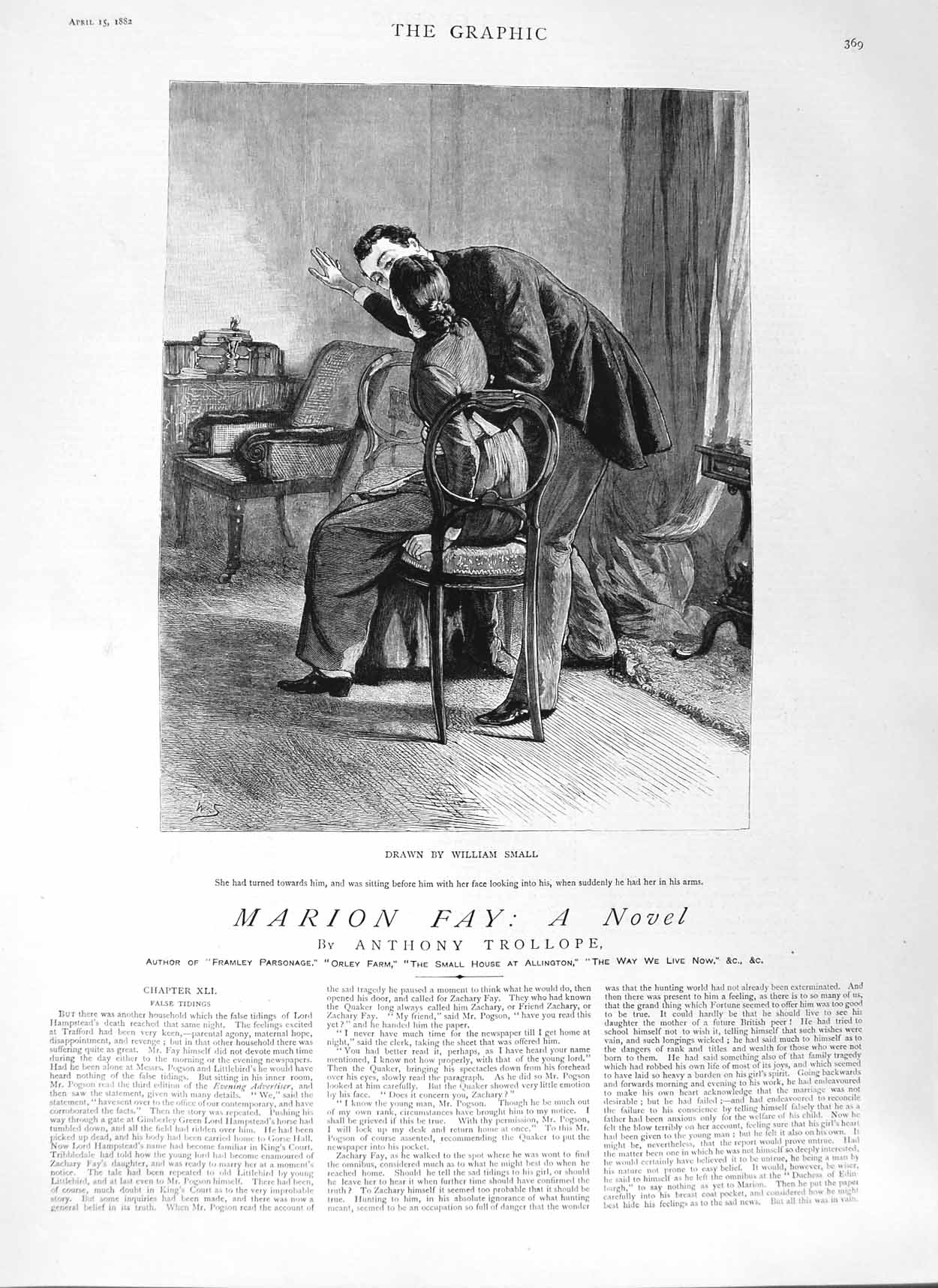 Antique Old Print Ref.308 1882 Illustration Story Marion Fay Anthony Trollope