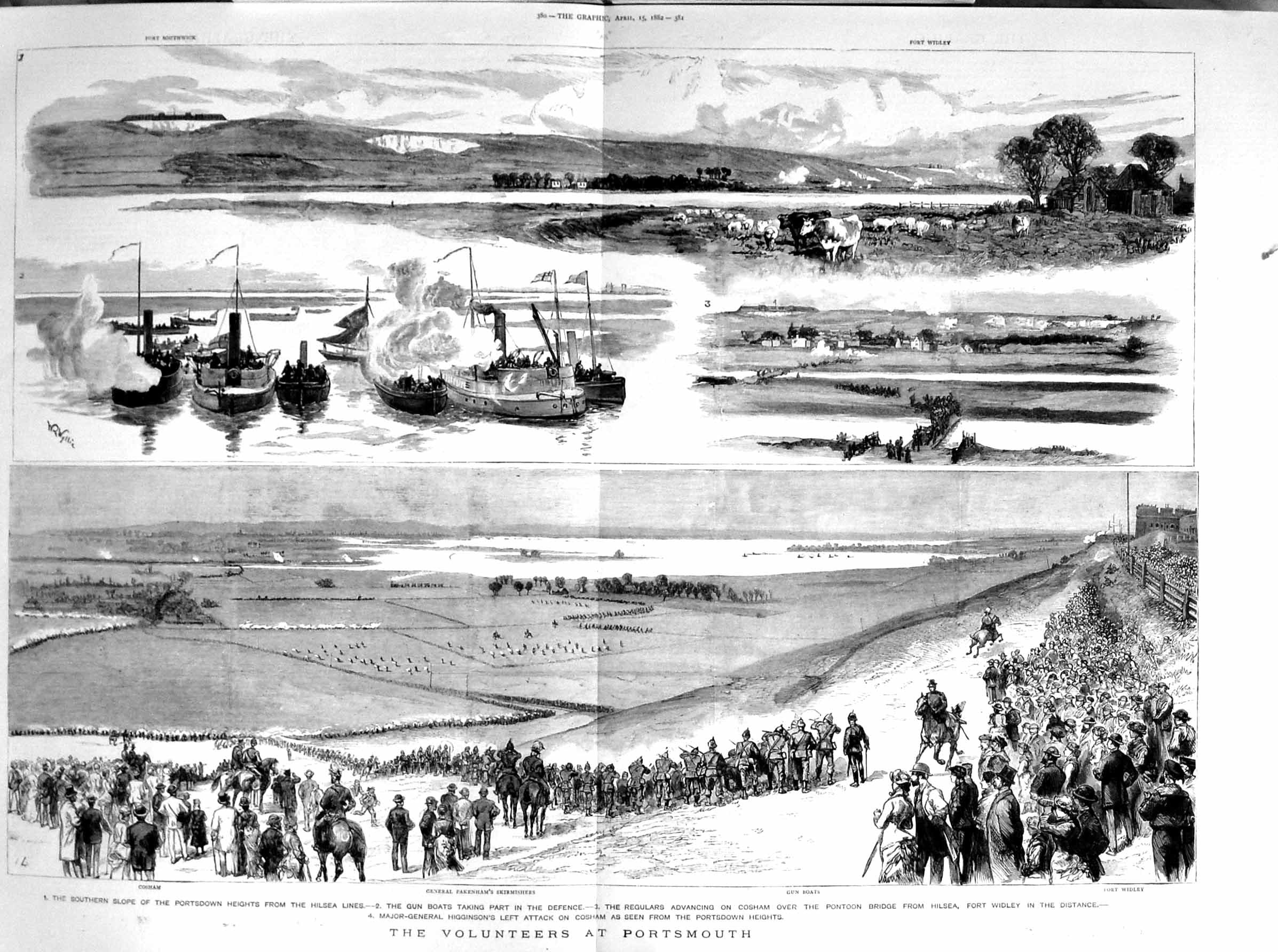 Original Old Antique Print 1882 Volunteer Siers Portsmouth Pakenham Cos 19th