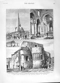 Original Old Antique Print 1882 Palermo Church Holy Spirit Monument Gibilro 19th