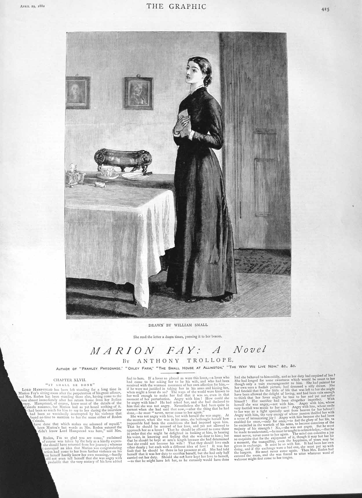 Antique Old Print Ref.306 1882 Illustration Story Marion Fay Anthony Trollope