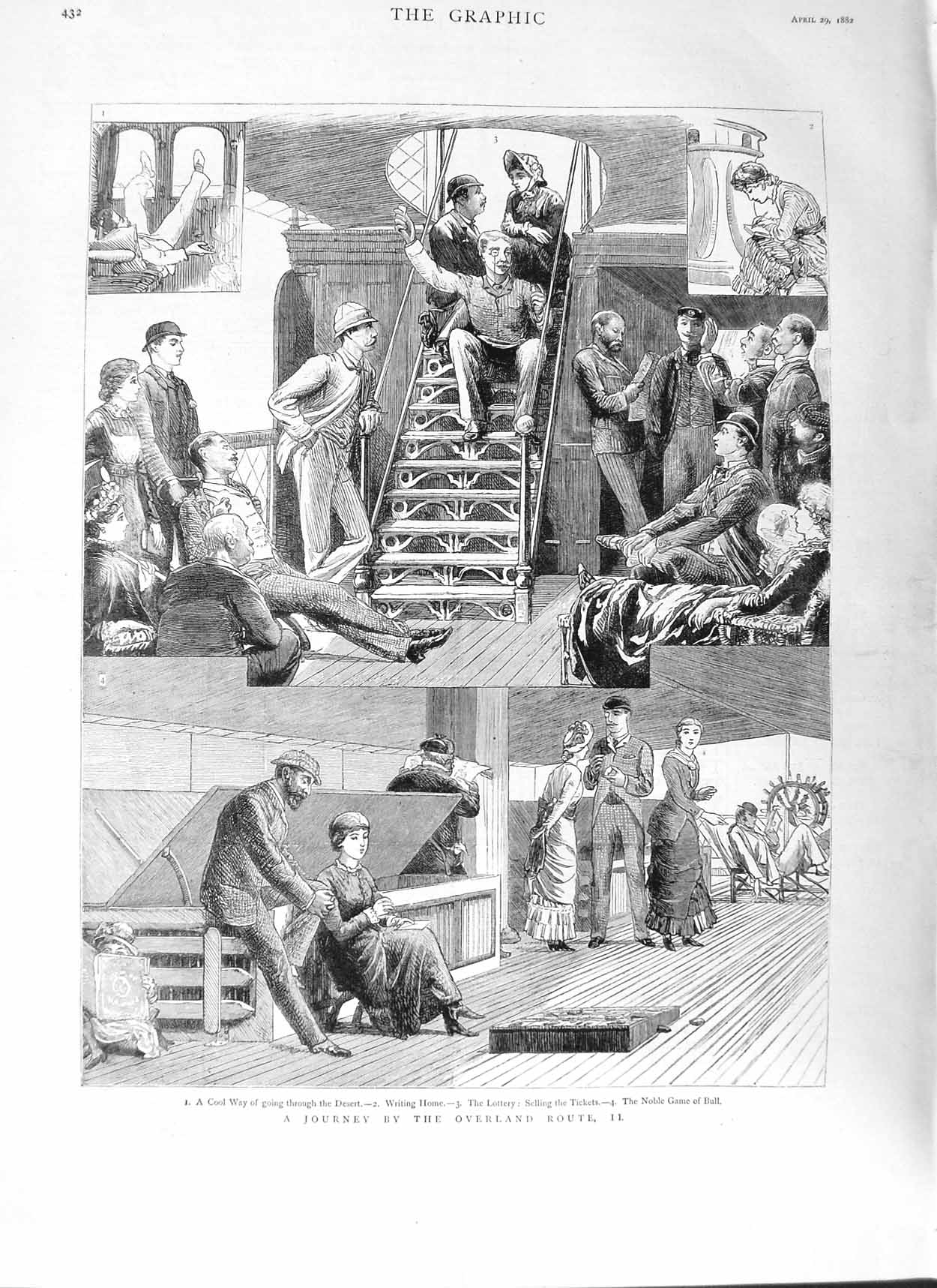 Original Old Antique Print 1882 Ship Transport Lottery Tickets Passengers 19th