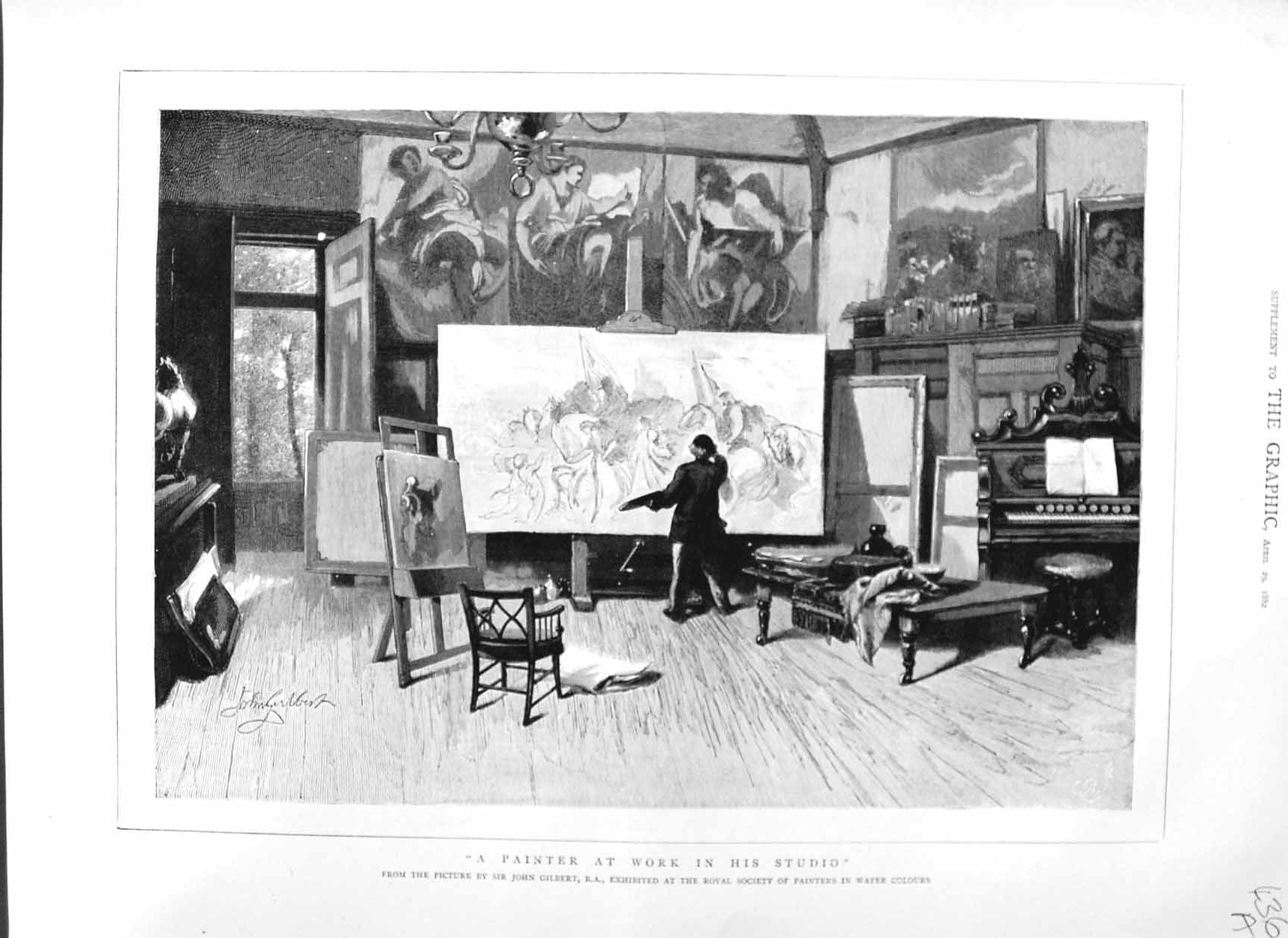 Old Antique Print 1882 Scene Painter Work Art Studio Paintings Pictures 19th