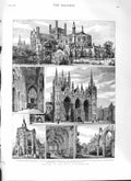 Old Antique Print 1882 Peterborough Croyland Abbey Cathedral Lady Chapel 19th