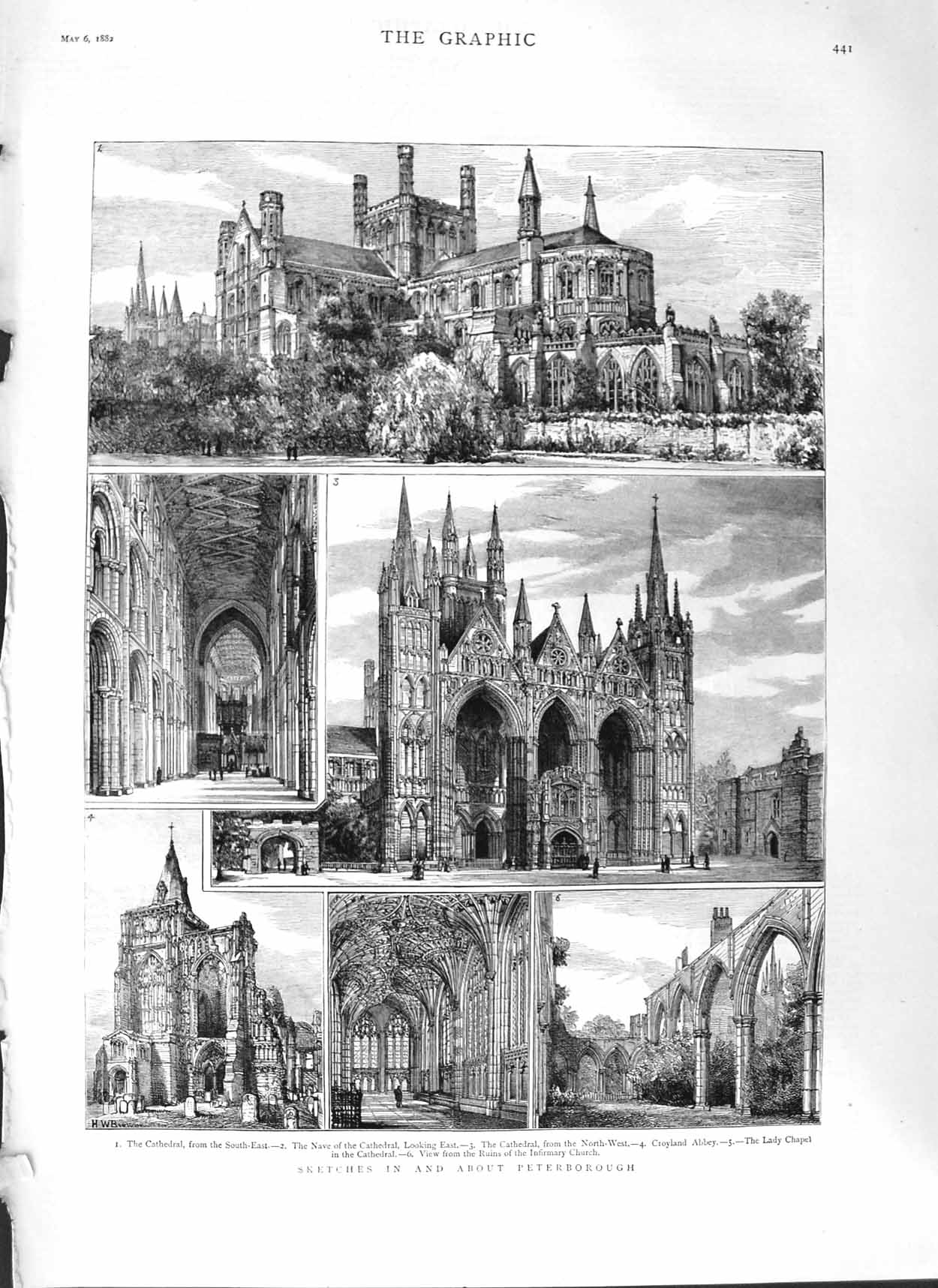 Old Antique Print 1882 Peterborough Croyland Abbey Cathedral Lady Chapel 19th