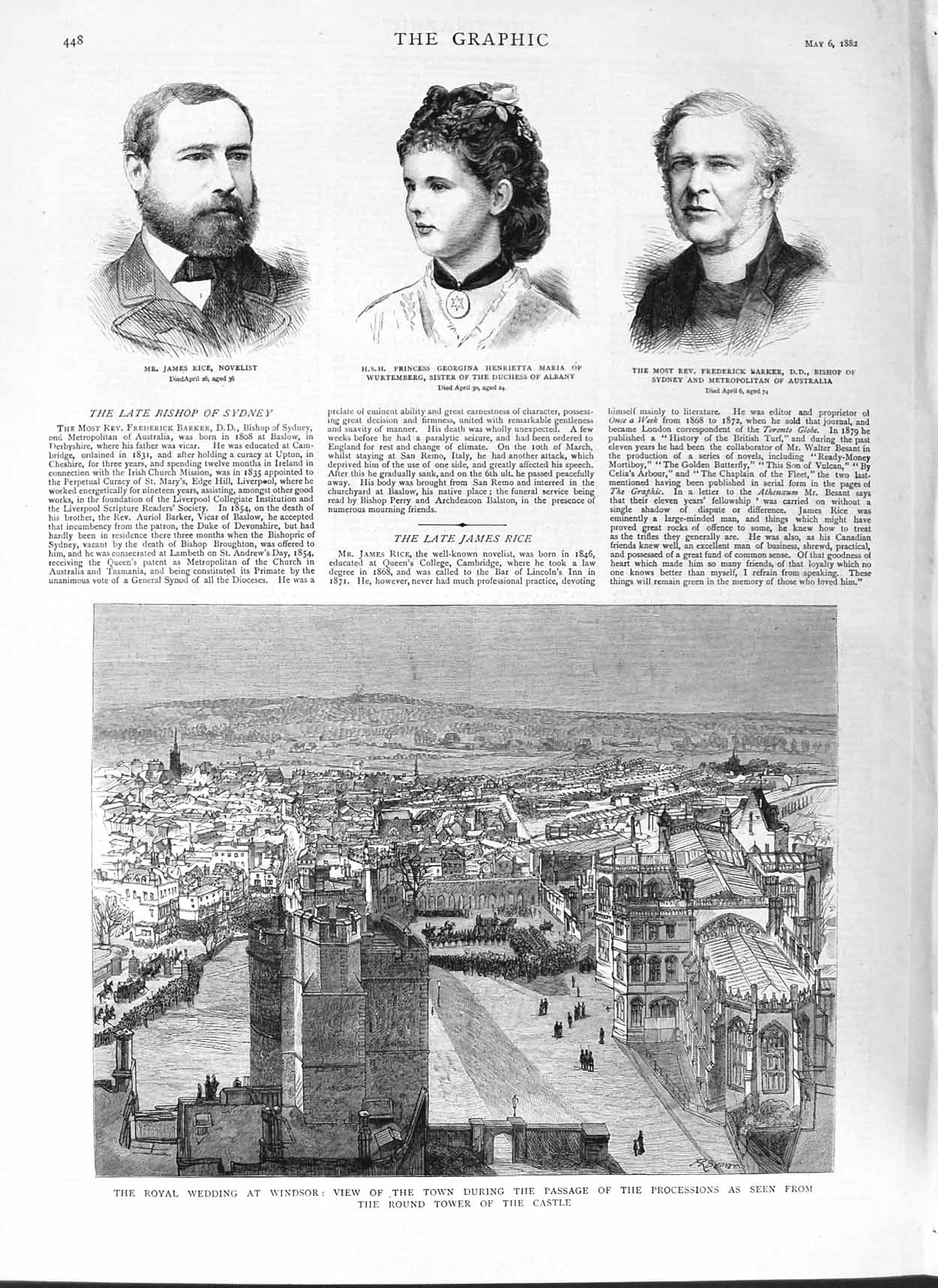 Old Antique Print 1882 Royal Wedding Windsor Tower Castle Rice Novelist 19th