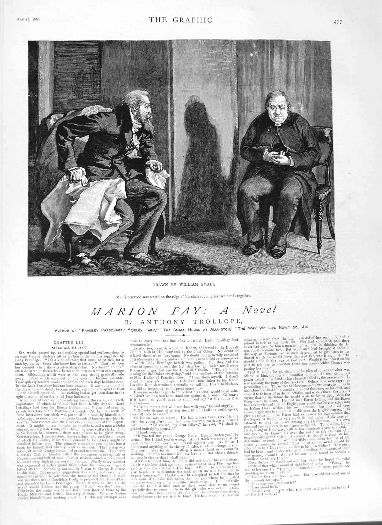 Antique Old Print Ref.305 1882 Illustration Story Marion Fay Anthony Trollope