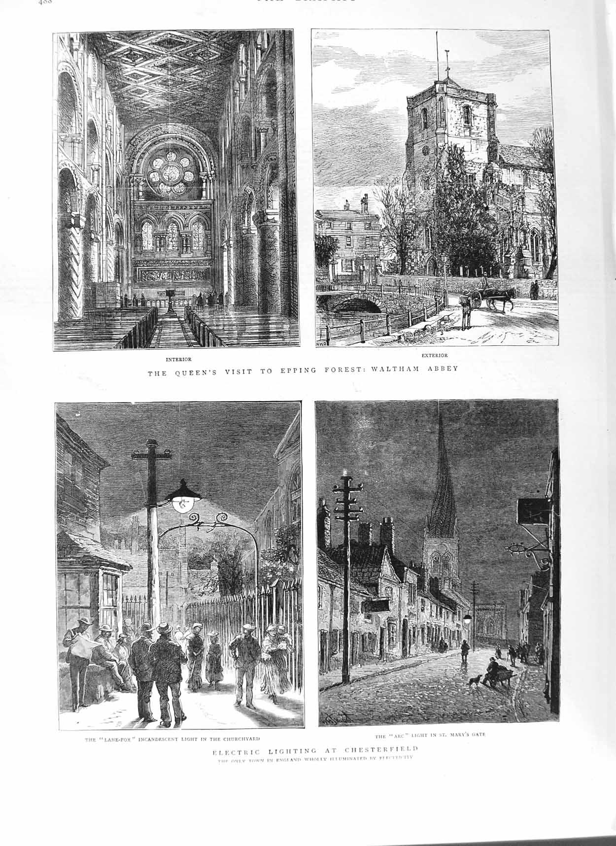 Old Antique Print 1882 Epping Forest Waltham Abbey Chesterfield Lighting 19th