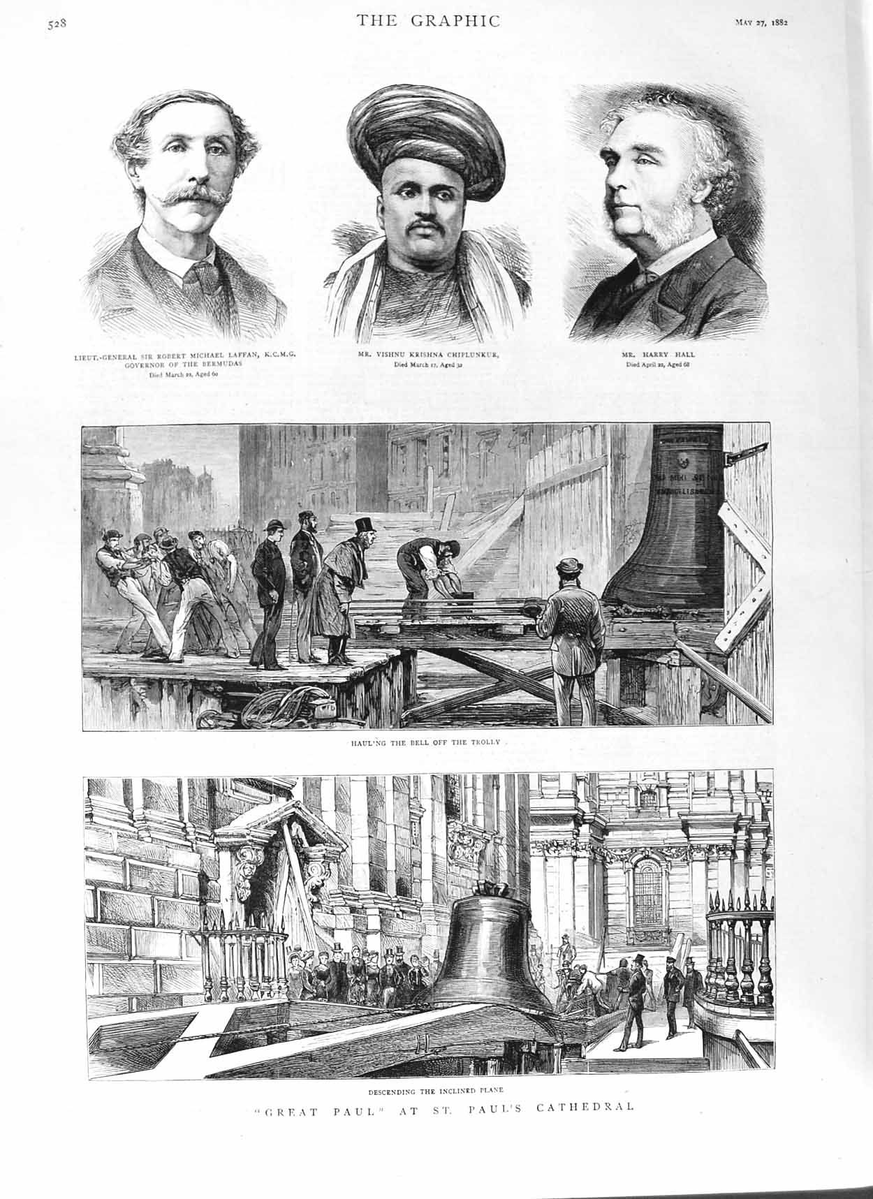 Original Old Antique Print 1882 Bell St. Paul'S Cathedral Laffan Chiplunk 19th