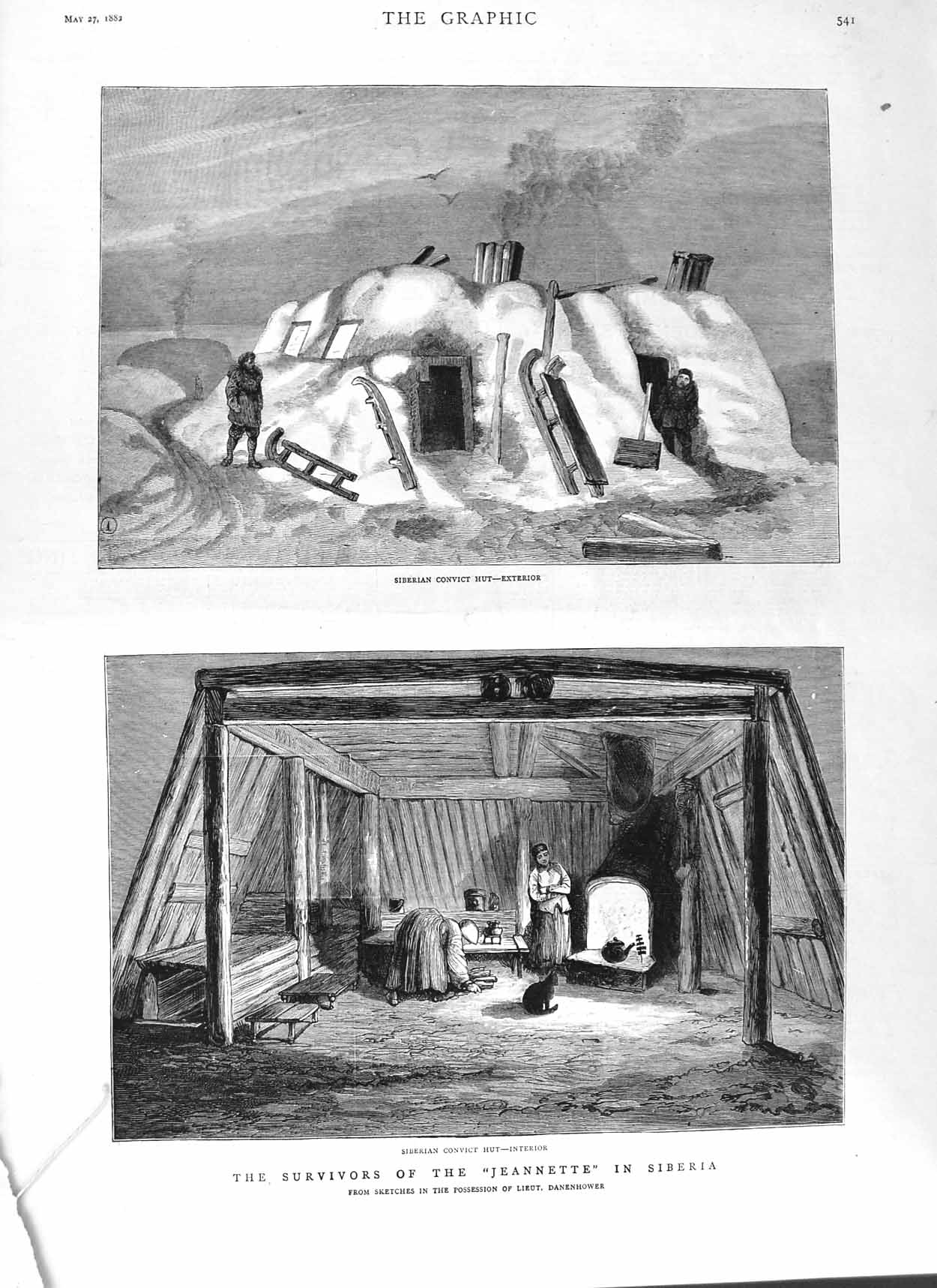 Old Antique Print 1882 Jeannette Survivors Siberia Convict Hut Fine Art 19th