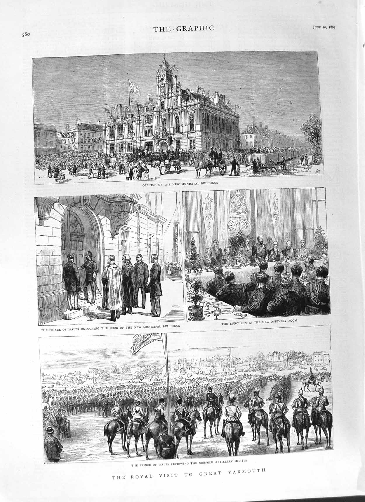 Antique Old Print *3084 1882 Great Yarmouth Prince Wales Municipal Artillery