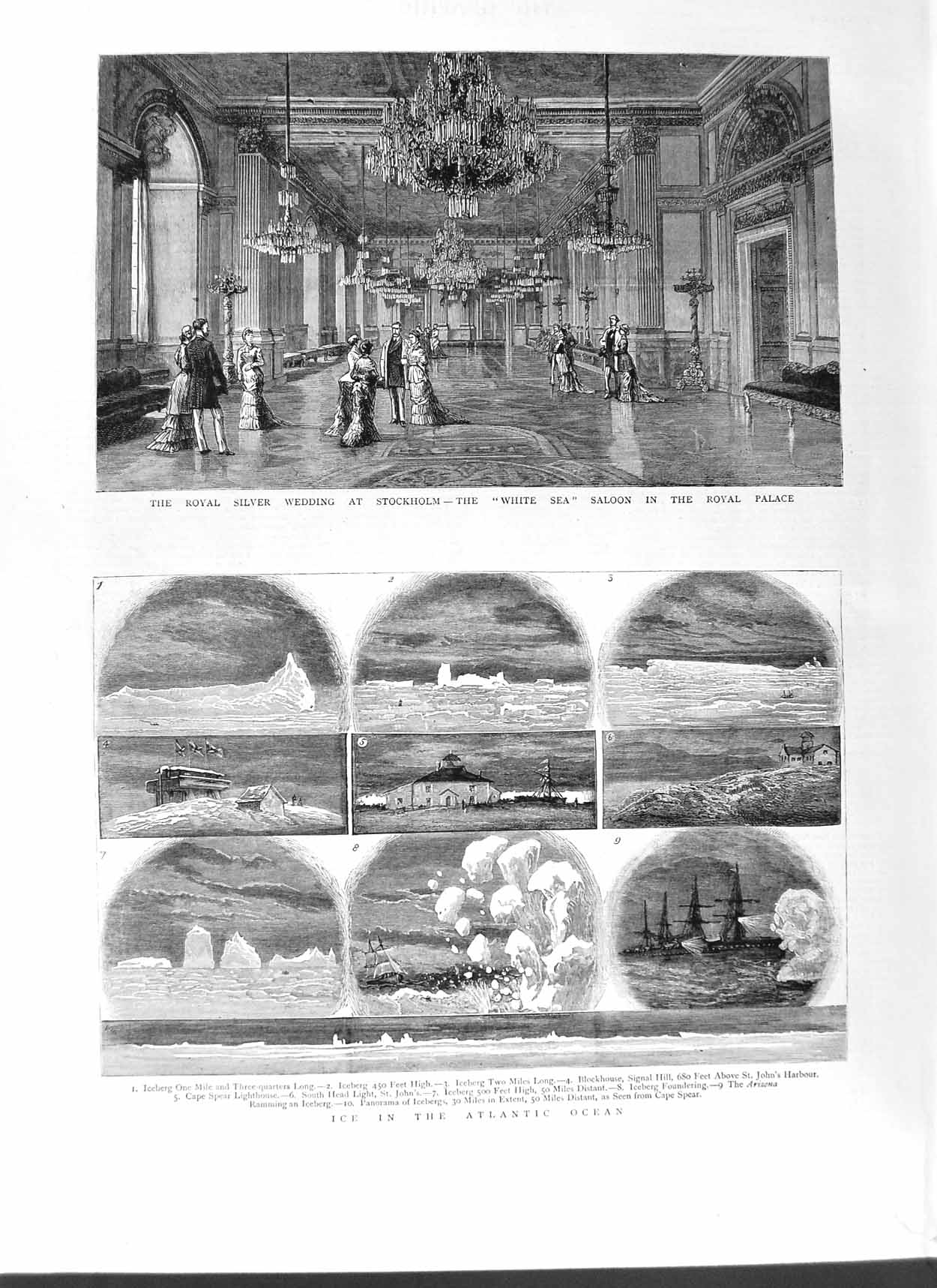 Old Antique Print 1882 Ice Atlantic Ocean Royal Wedding Stockholm Palace 19th