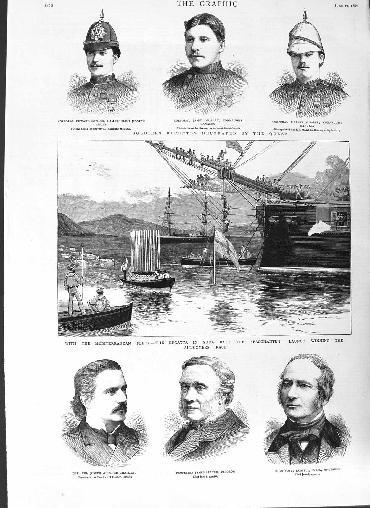 Original Old Antique Print 1882 Ship Suda Bay Bacchante Siers Spence Surgeon
