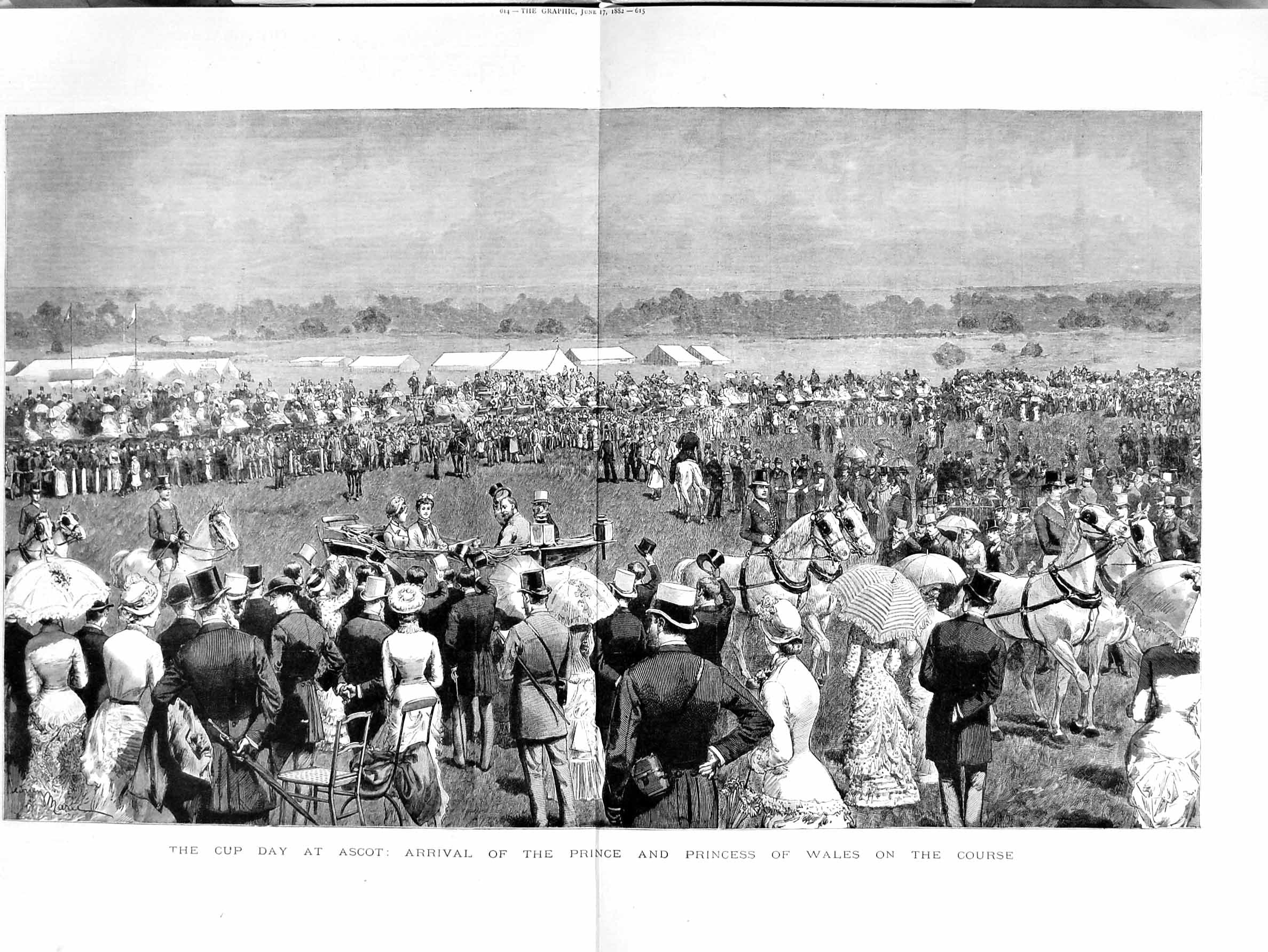 Old Antique Print 1882 Cup Day Ascot Prince Princess Wales Horse Racing 19th