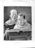 Original Old Antique Print 1882 Choir Boys Rehearsal Singing Book Fine Art