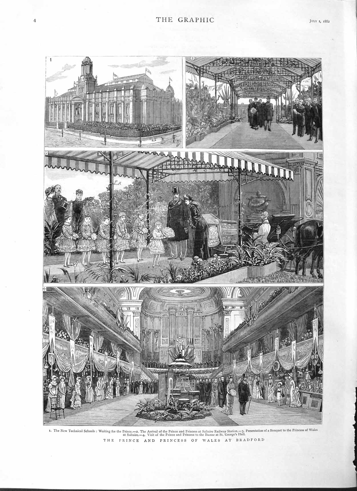 Old Antique Print 1882 Prince Wales Bradford Saltaire Railway George Hall 19th