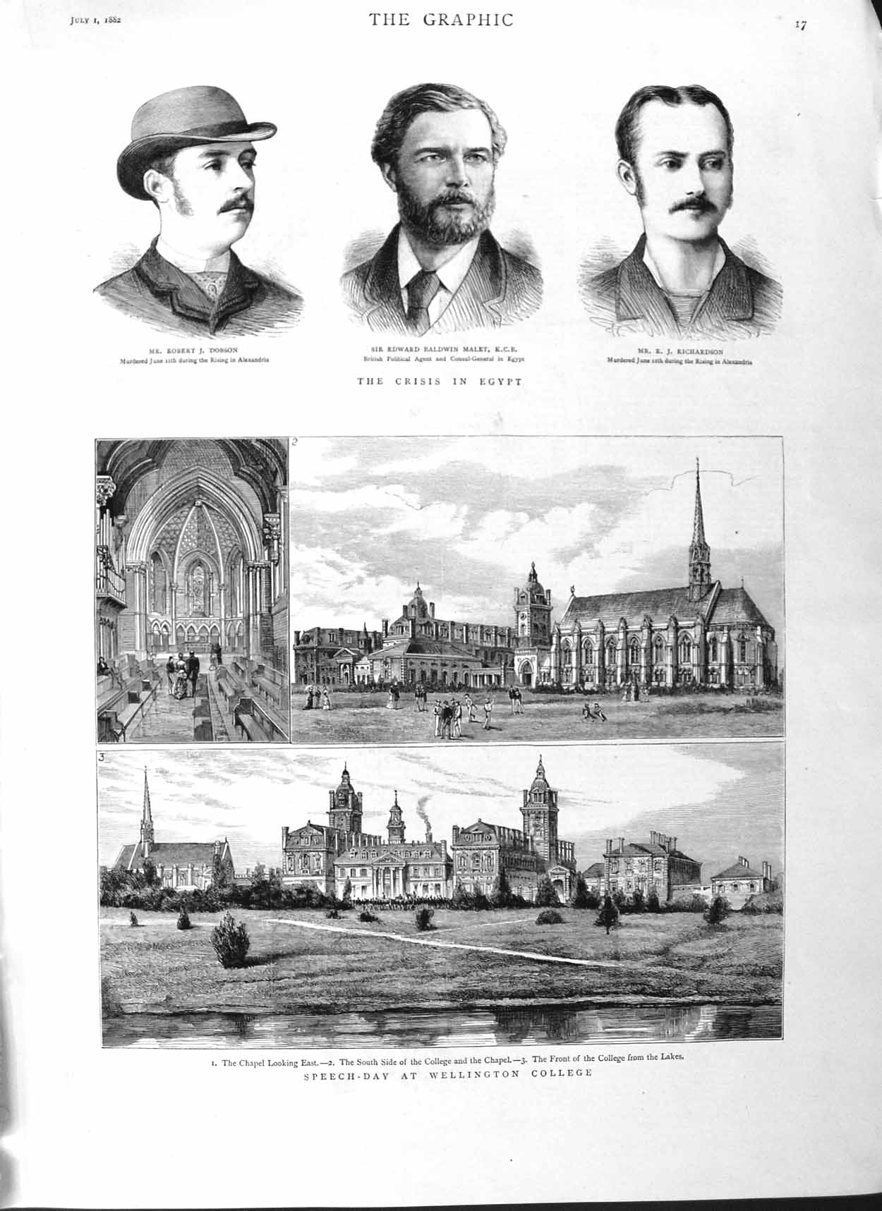 Old Antique Print 1882 Wellington College Dobson Malet Richardson Egypt 19th