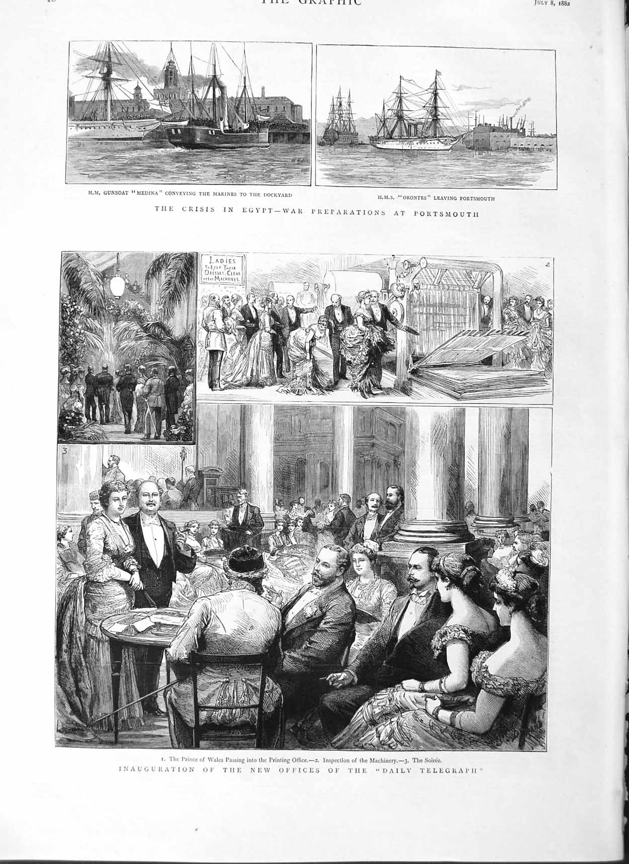 Old Antique Print 1882 Egypt Medina Ship Orontes Prince Wales Telegraph 19th