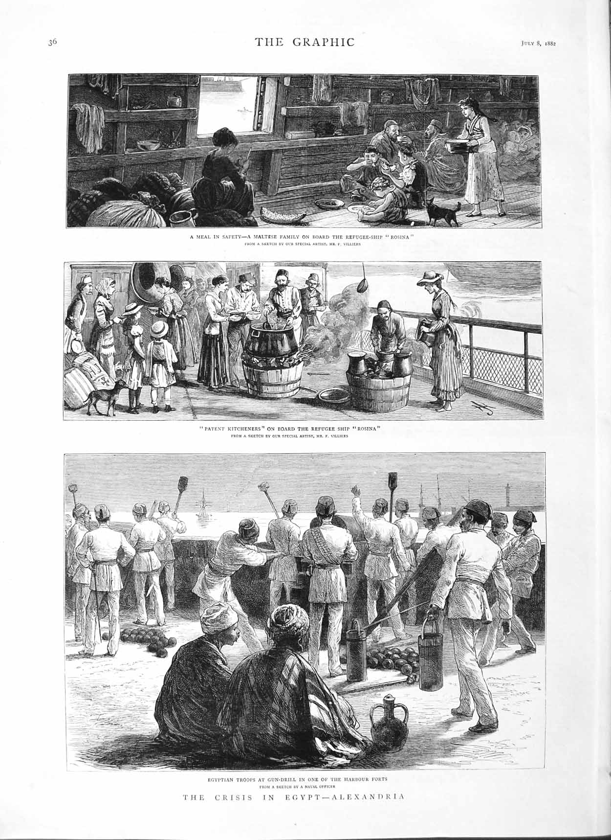 Old Antique Print 1882 Egypt War Alexandria Refugee Ship Rosina Kitchener 19th