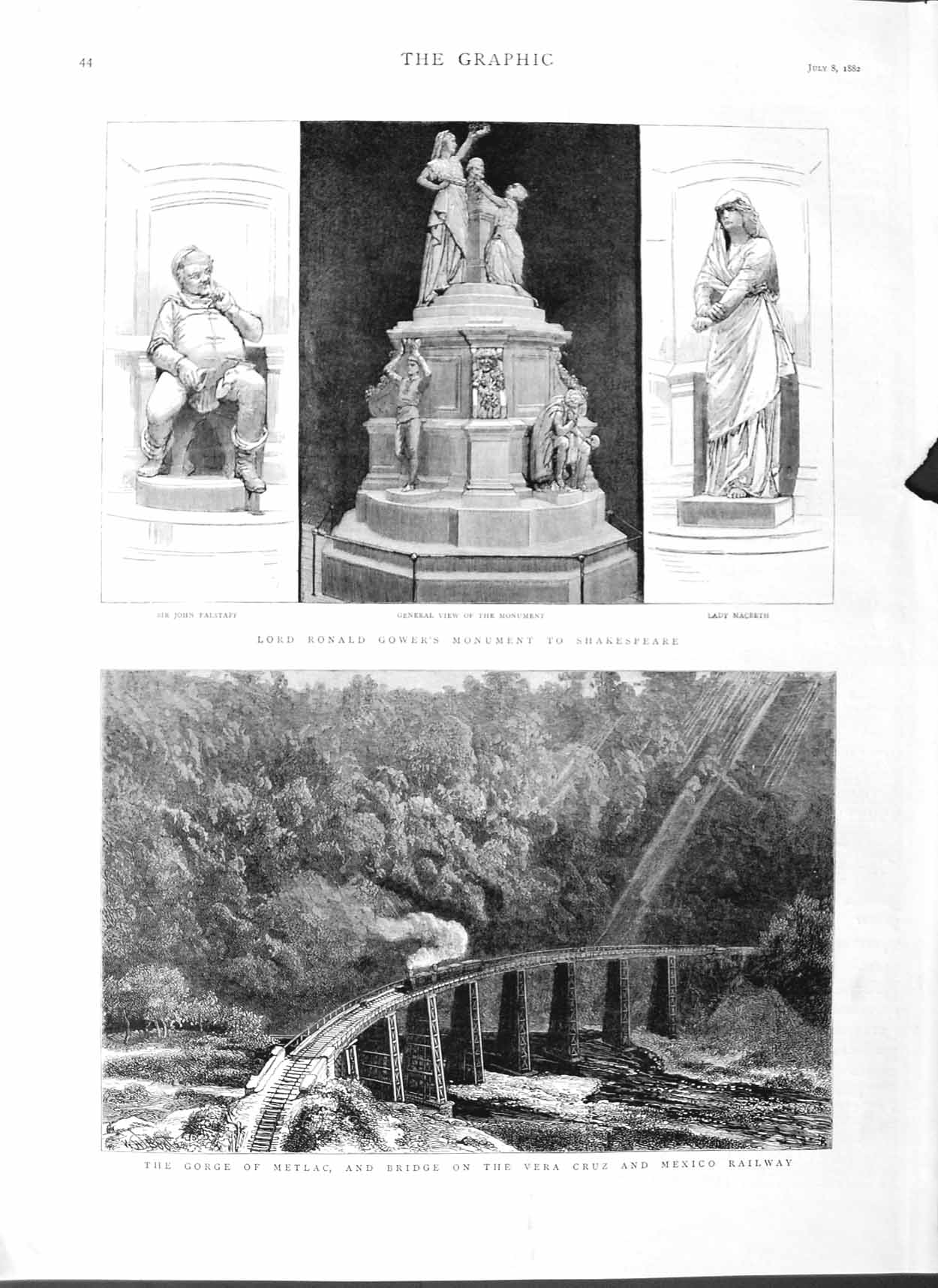 Original Old Antique Print 1882 Gorge Metlac Mexico Railway Lord Gower Macbeath
