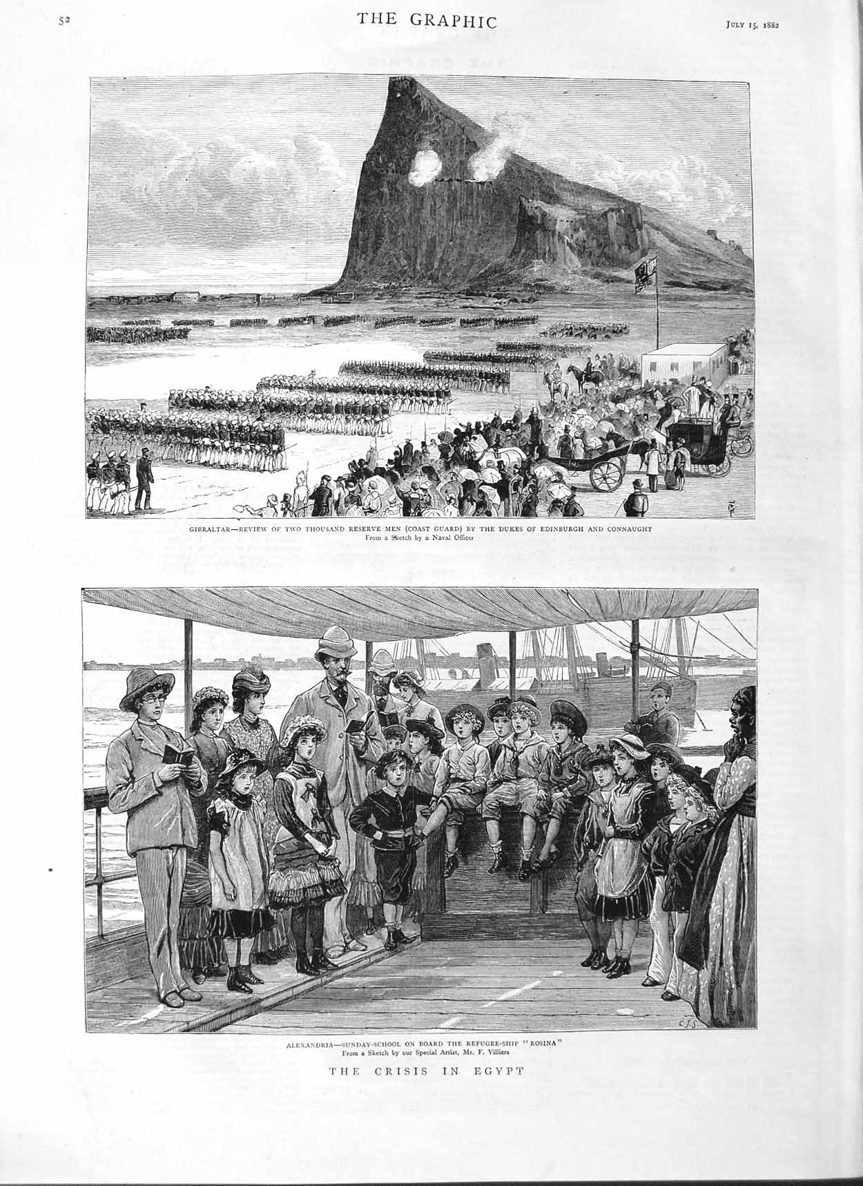 Original Old Antique Print 1882 Egypt War Gibraltar Duke Edinburgh Rosina Ship