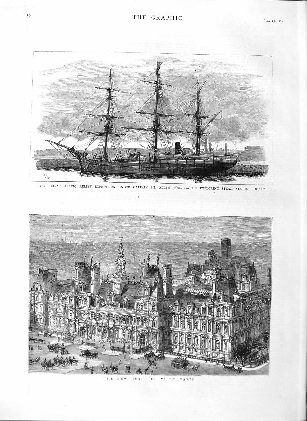 Old Antique Print 1882 Eira Ship Captain Young Hope Hotel De Ville Paris 19th