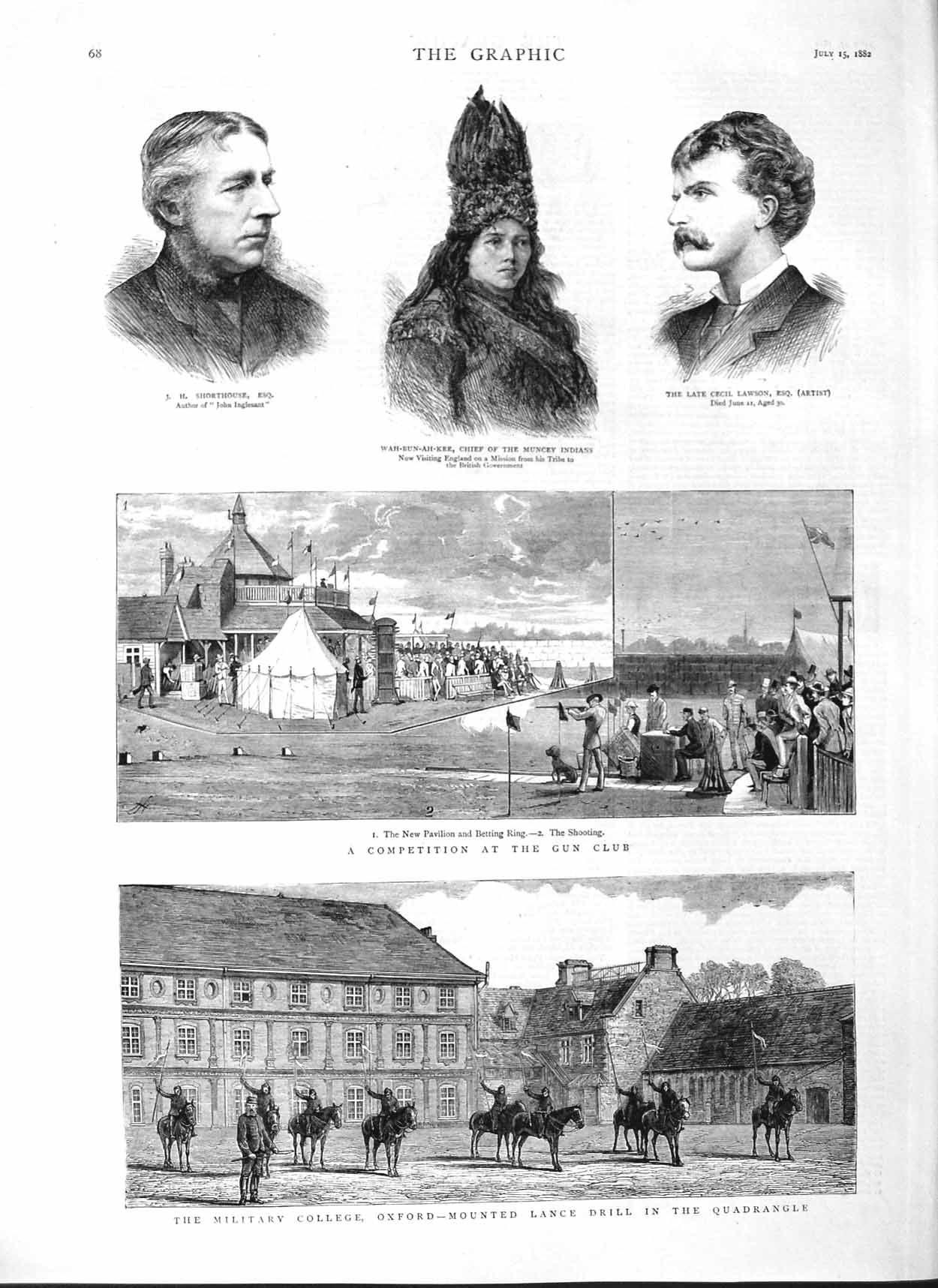 Old Antique Print 1882 College Oxford Gun Club Shorthouse Muncey Indians 19th