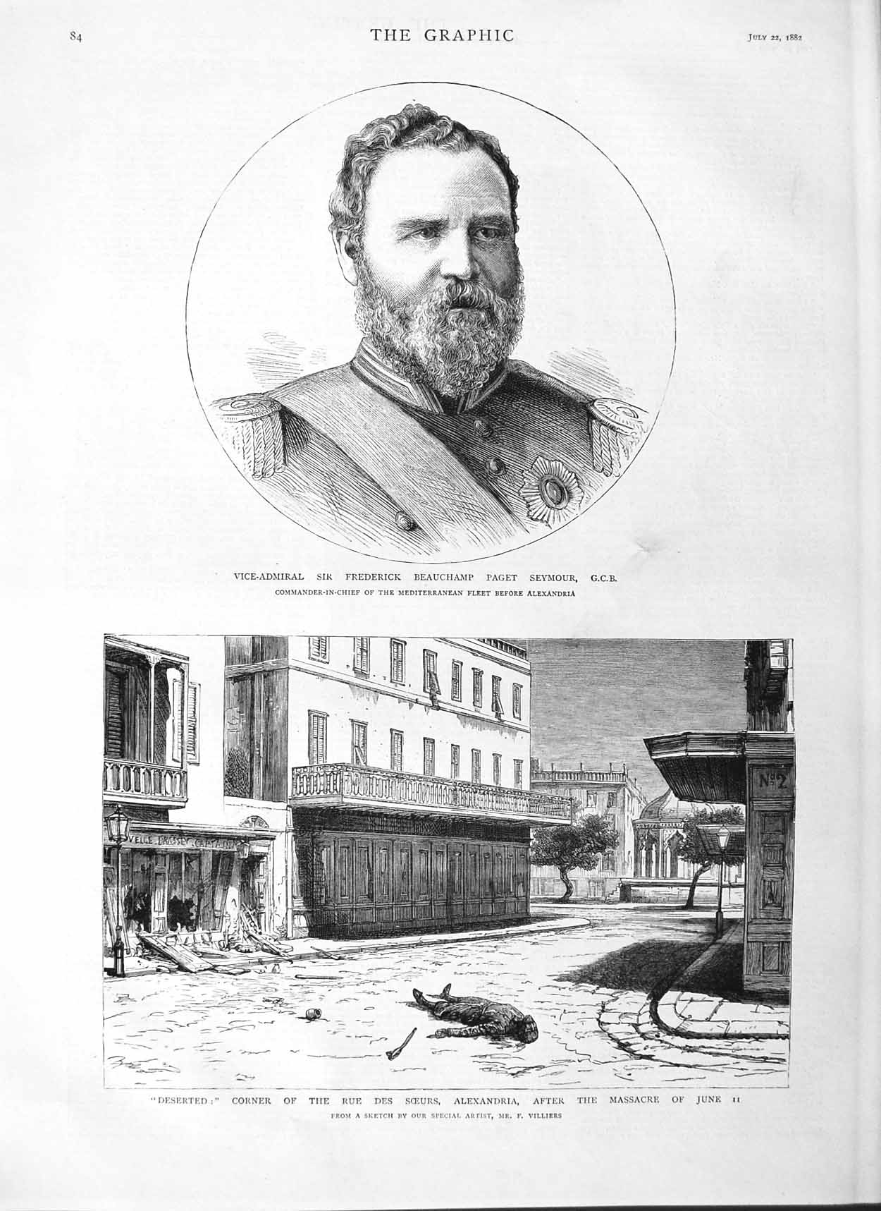 Original Old Antique Print 1882 Frederick Seymour Rue Soeurs Alexandria M 19th