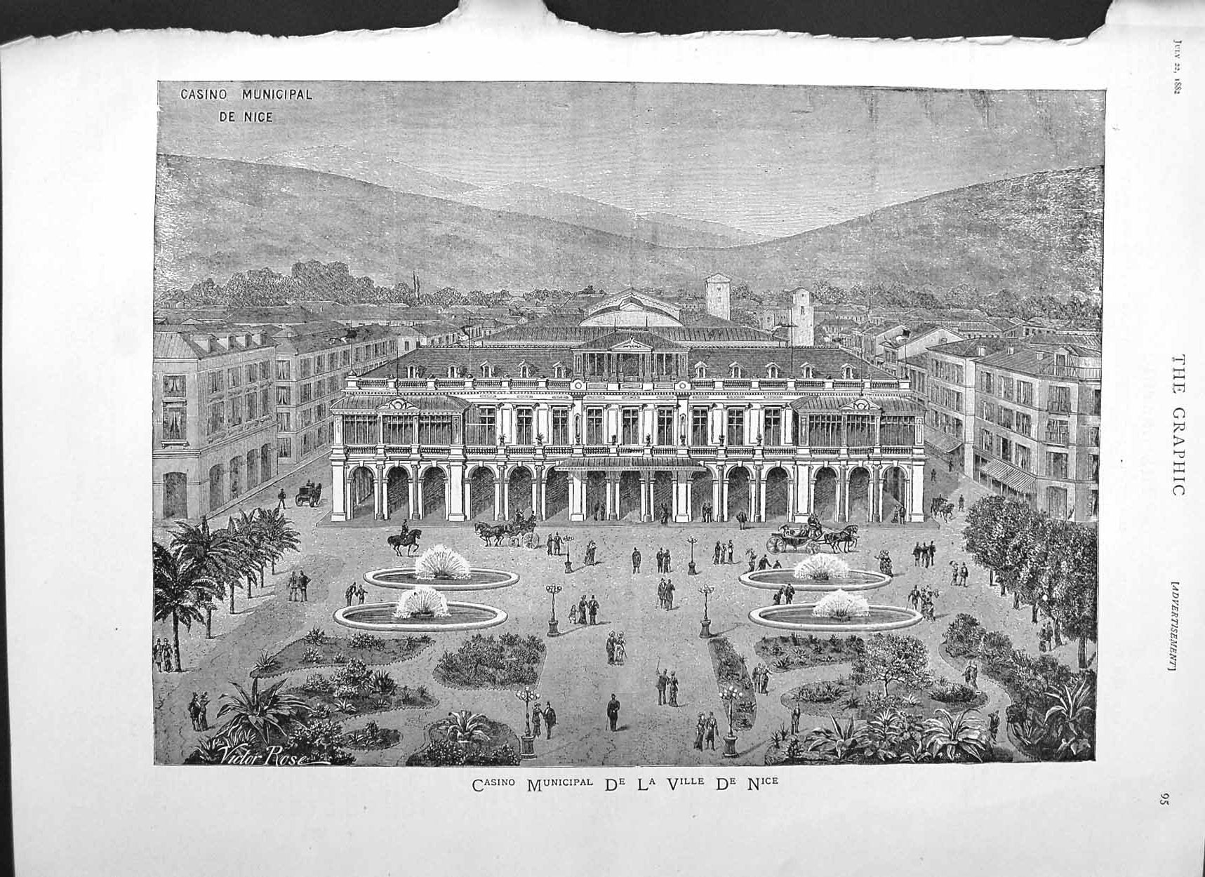 Old Antique Print 1882 Casino Municipal De La Ville De Nice Architecture 19th