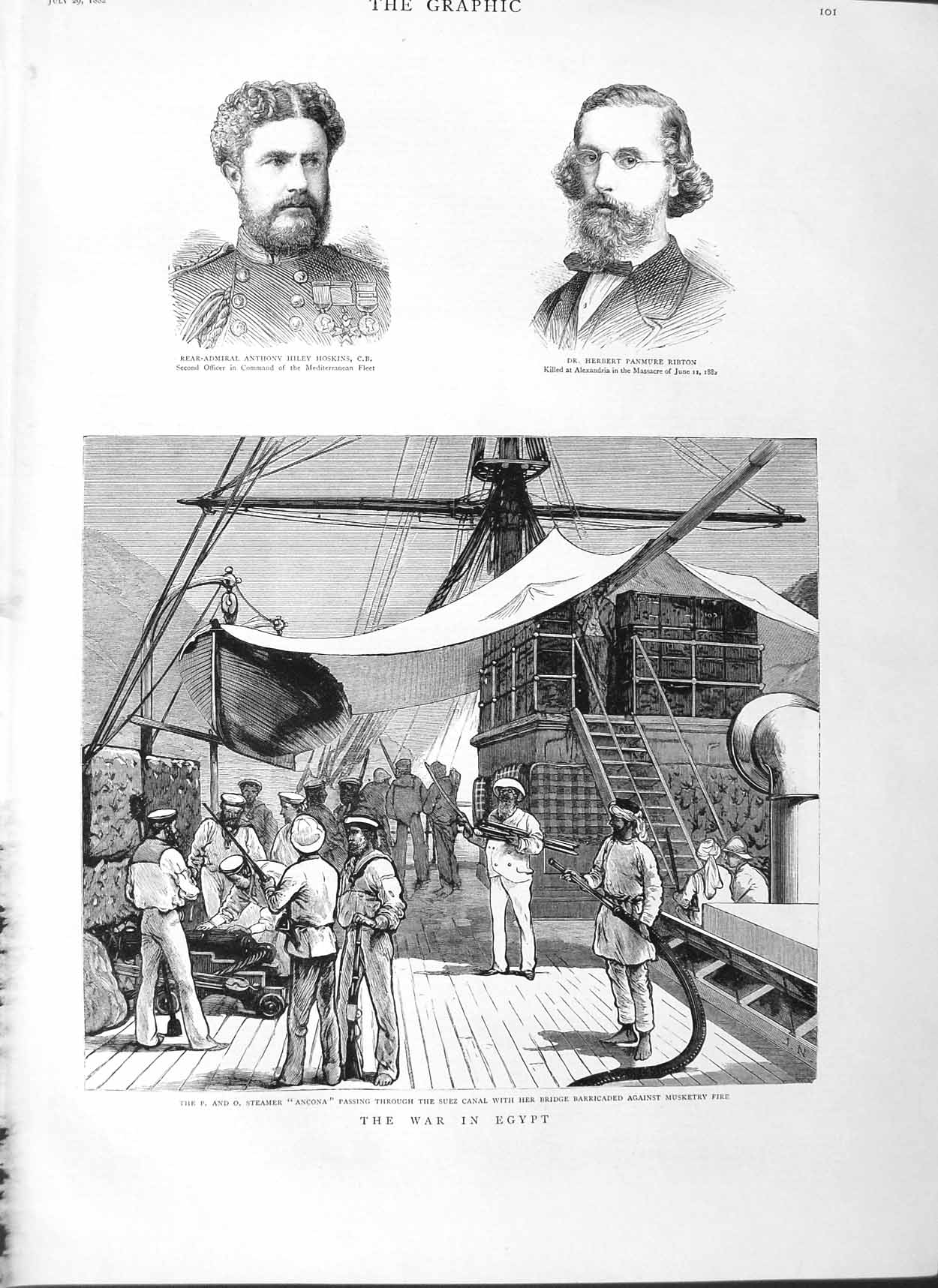Original Old Antique Print 1882 War Egypt Ancona Ship Ribton Hoskins Suez Canal