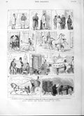 Original Old Antique Print 1882 London Cab Strike Horses Game Billiards Sketch