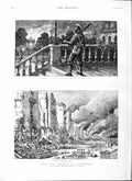 Original Old Antique Print 1882 Fire Alexandria Blue-Jacket Grand Sqaure Sier