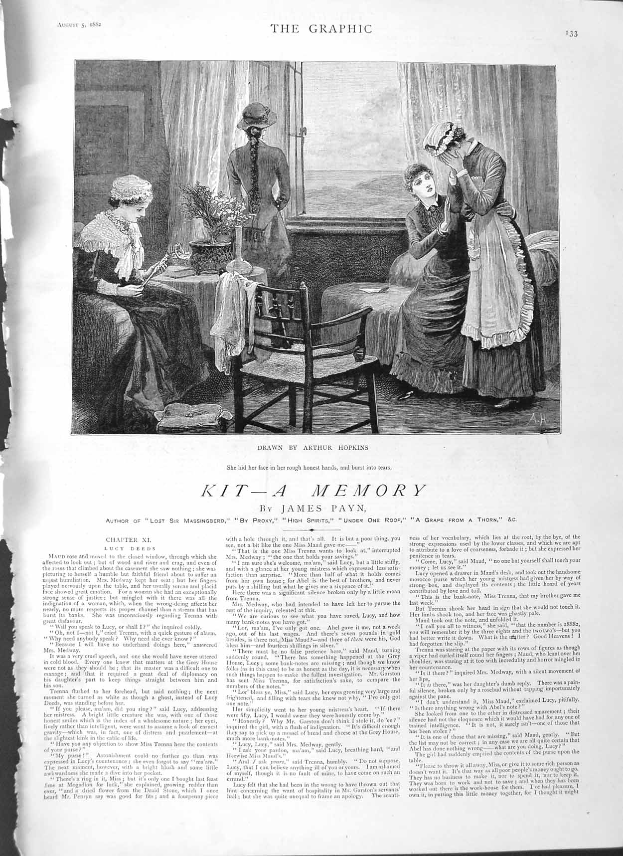 Old Antique Print 1882 Illustration Story Kit Ladies House Arthur Hopkins 19th