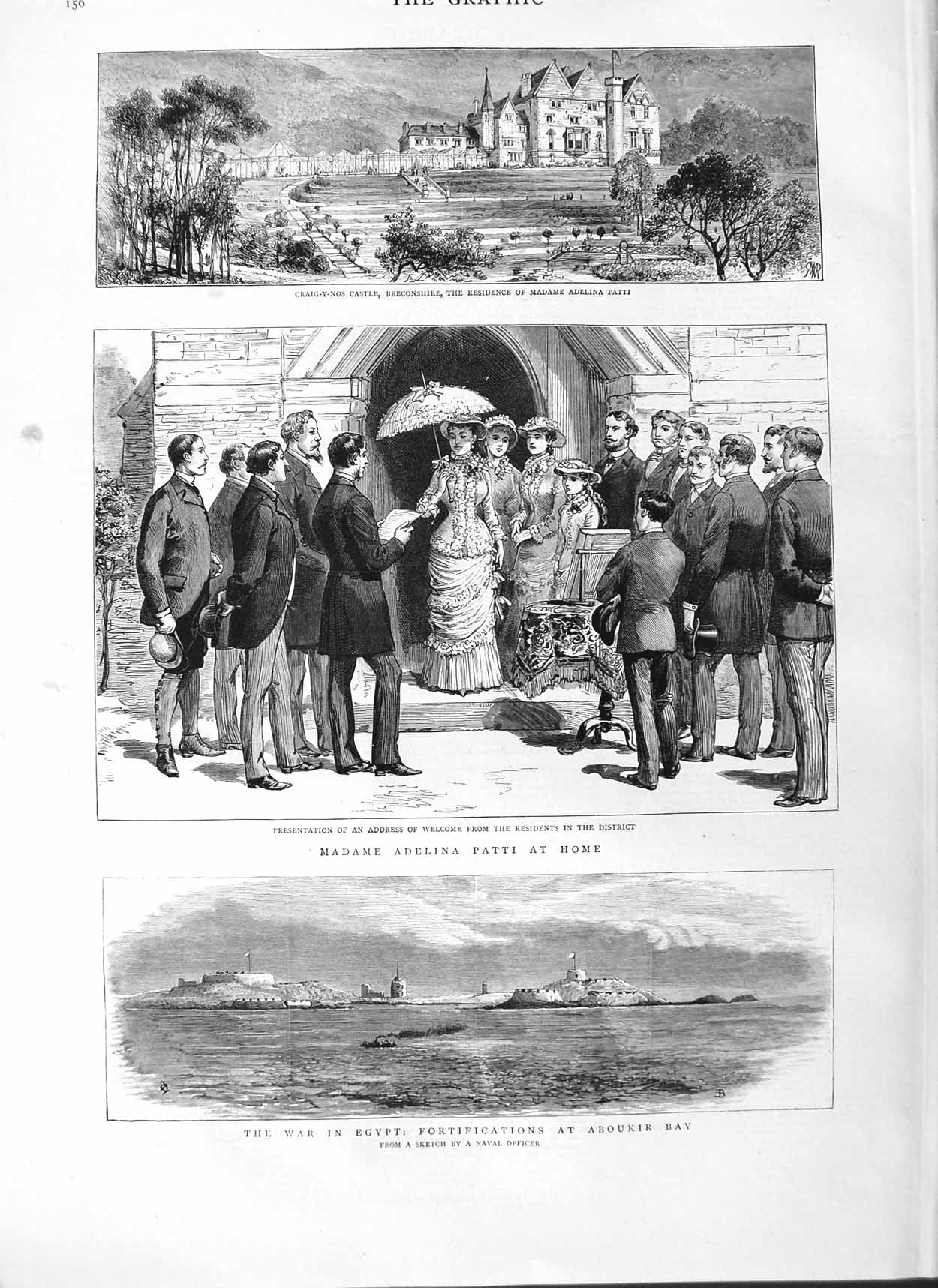 Original Old Antique Print 1882 War Egypt Fort Aboukir Bay Madame Adelin 19th
