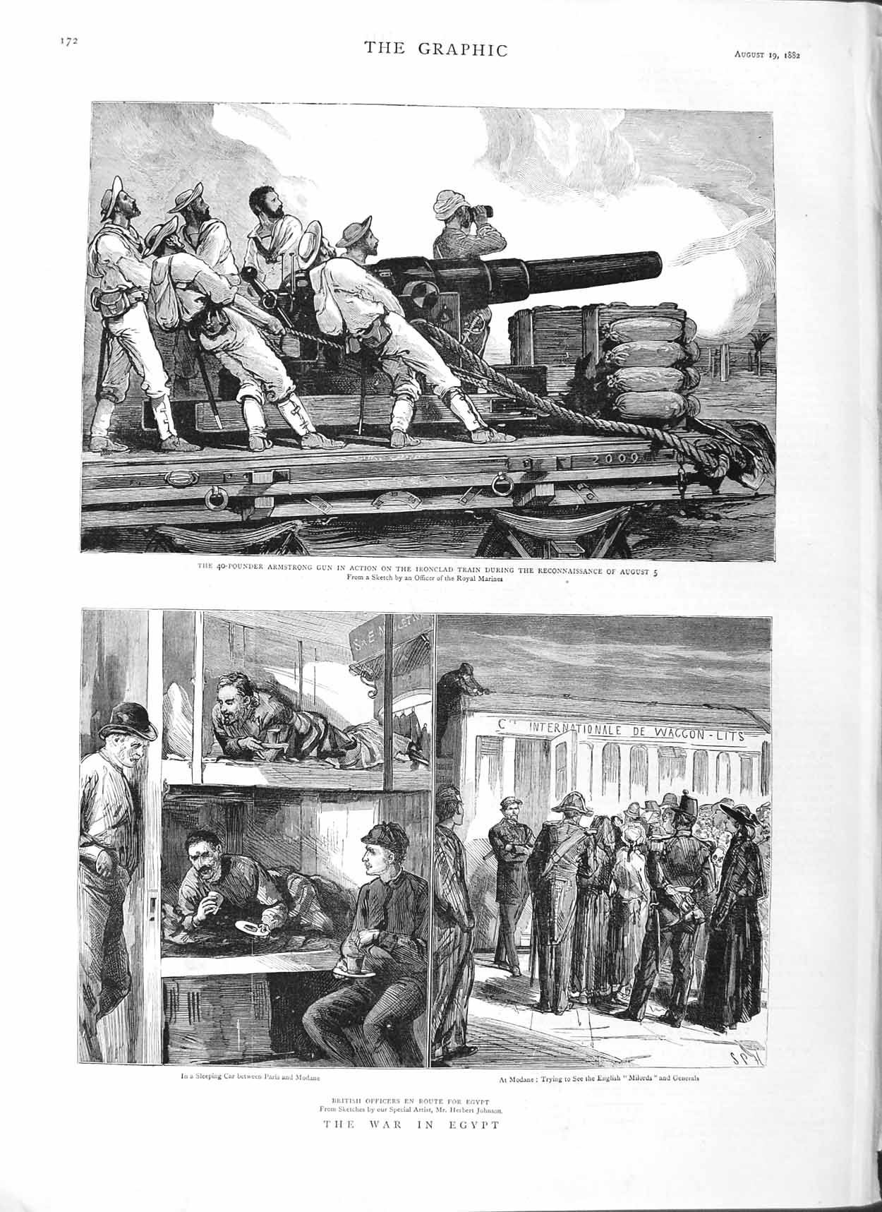 Old Antique Print 1882 War Egypt Armstrong Gun Train Reconnaissance Art 19th