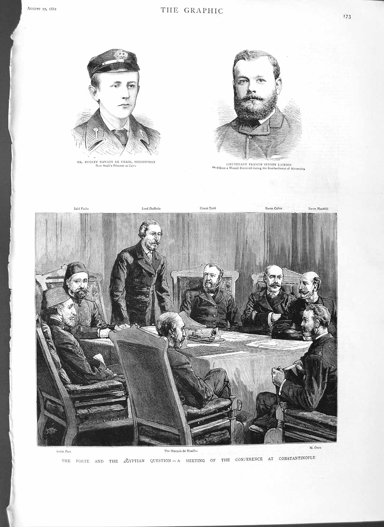 Old Antique Print 1882 Porte Constatinople Onou Chair Midshipman Jackson 19th