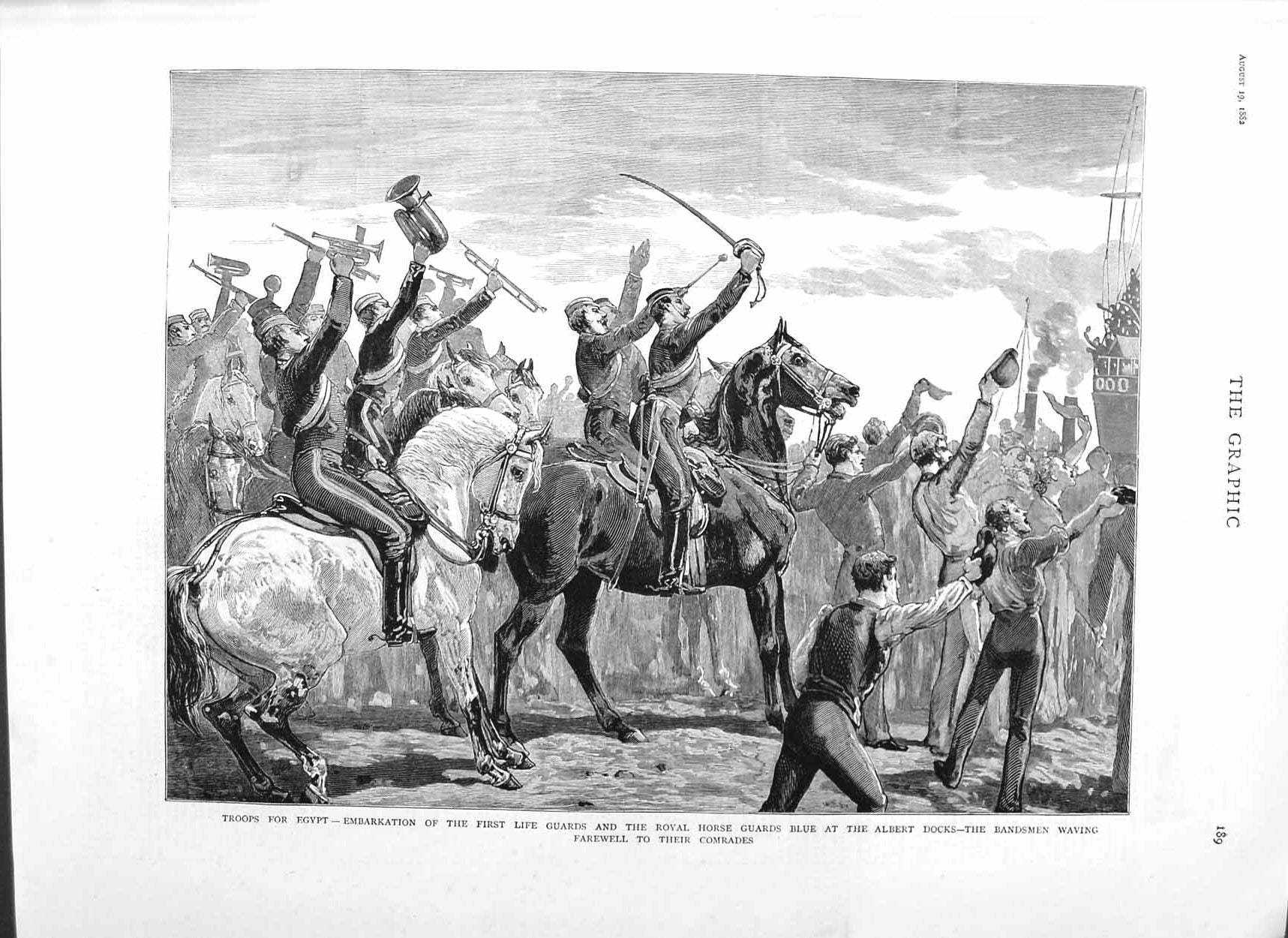 Original Old Antique Print 1882 War Egypt First Life Guards Albert Docks Siers