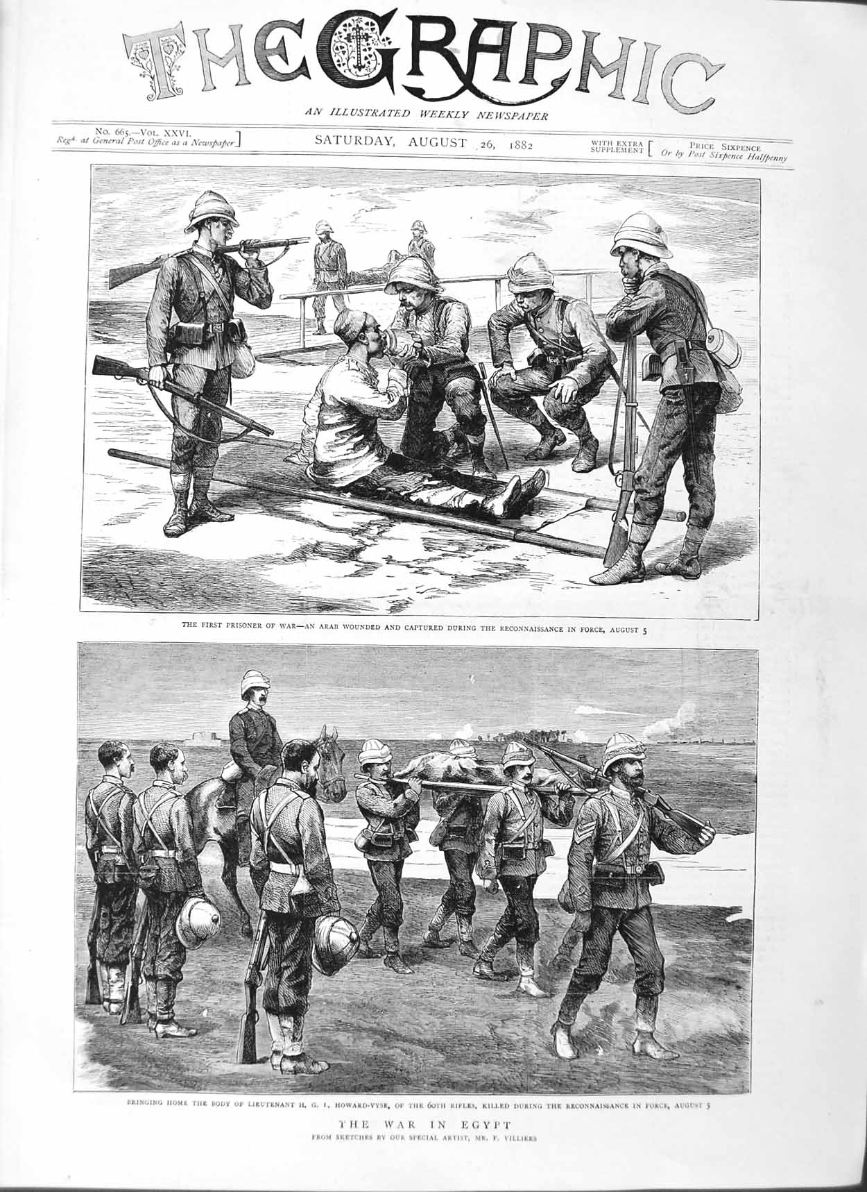 Original Old Antique Print 1882 War Egypt Arab Siers Howard-Vyse Reconnaissance